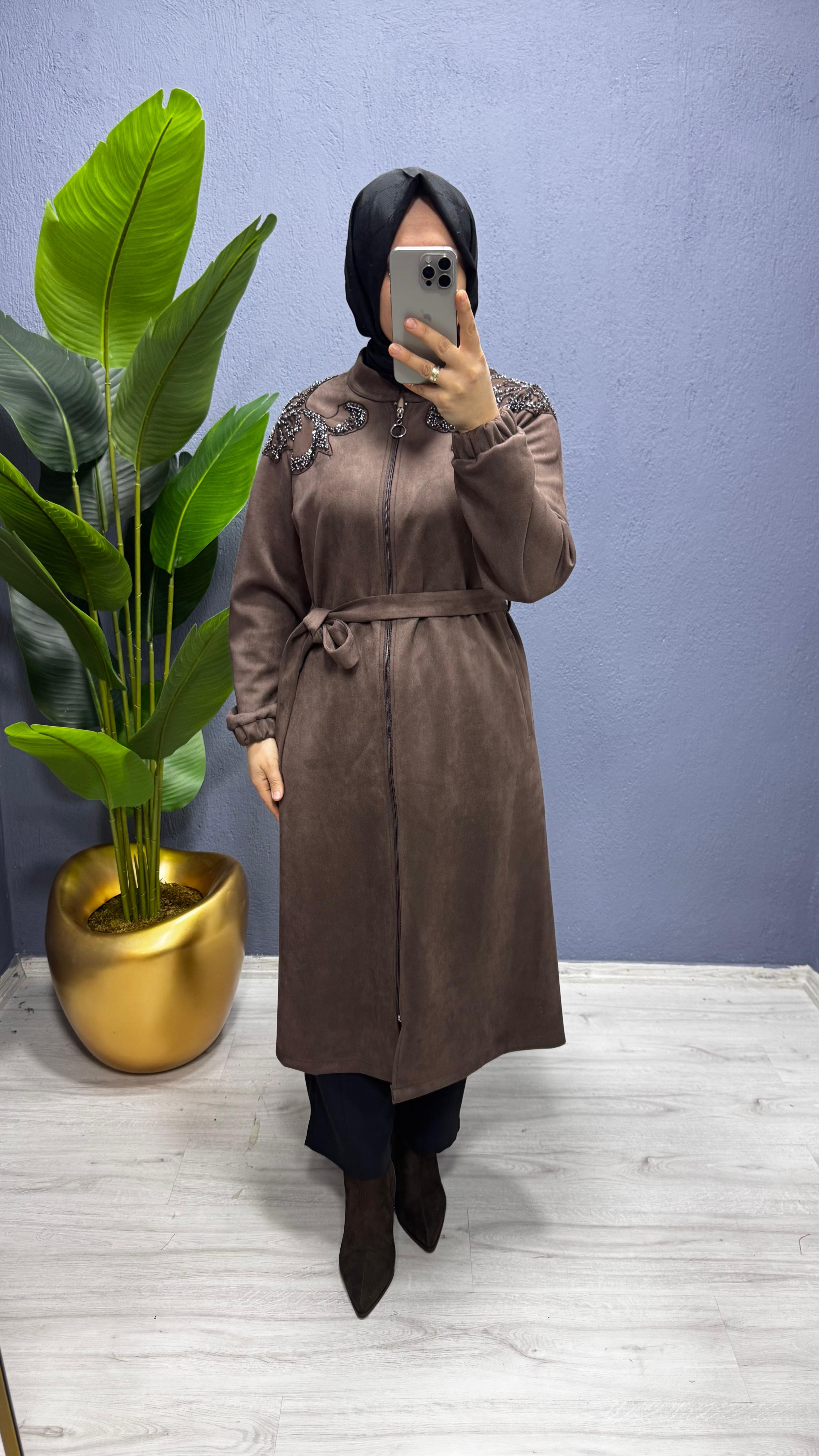 Fuat Gürşen Omuzu Taş İşlemeli Kaban (4634)