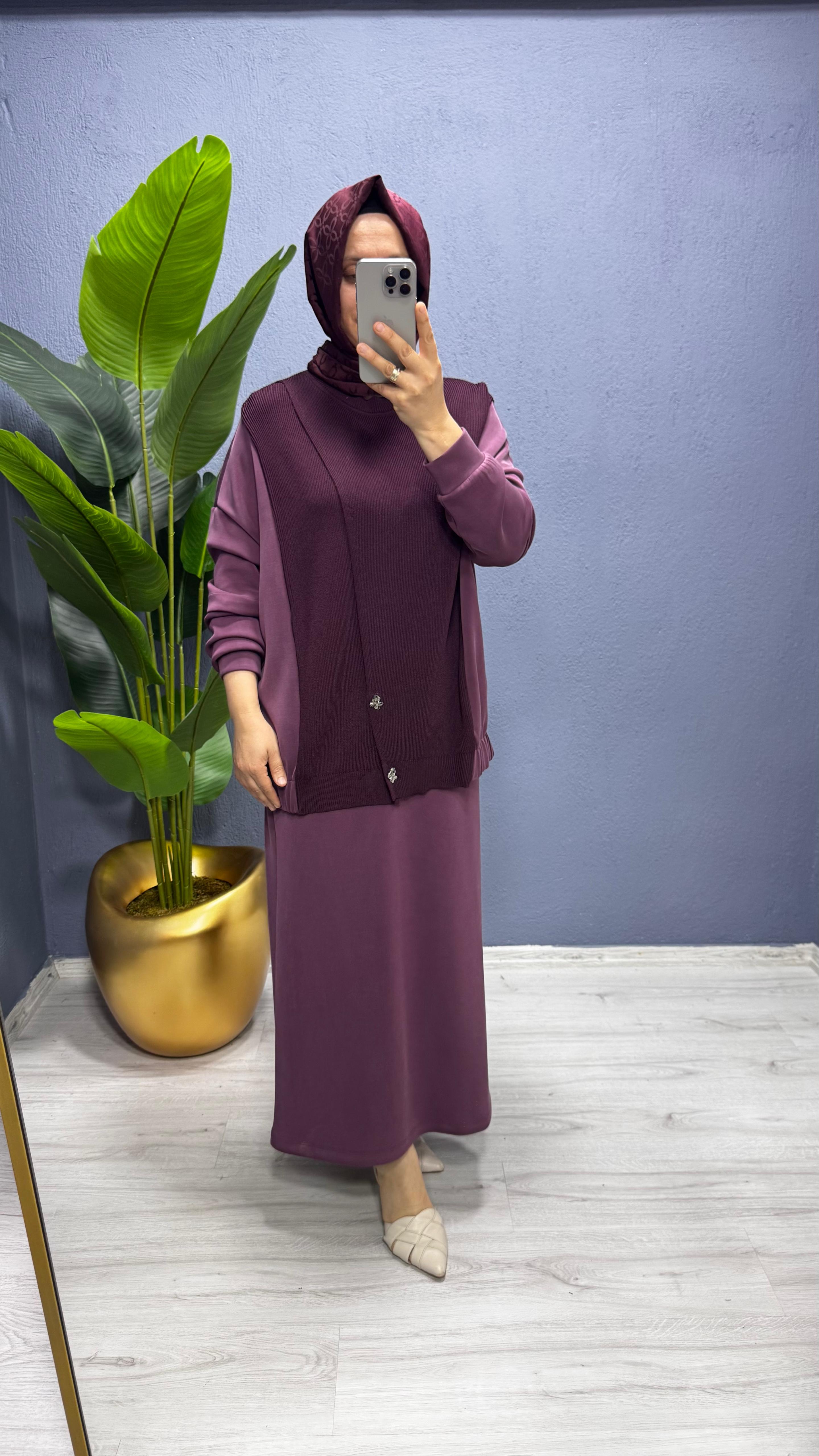 Tığ Triko Triko Mixli Düğmeli Takım TKM.5030.01