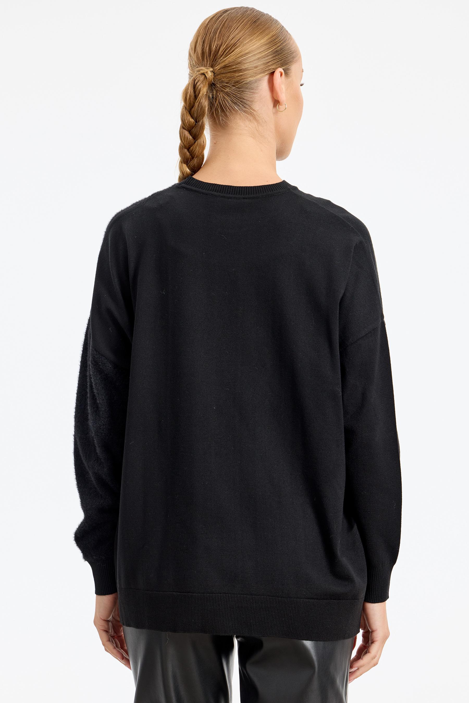 Tığ Triko Sol Tarafı Mink Detaylı Tunik Hırka ( 21664)