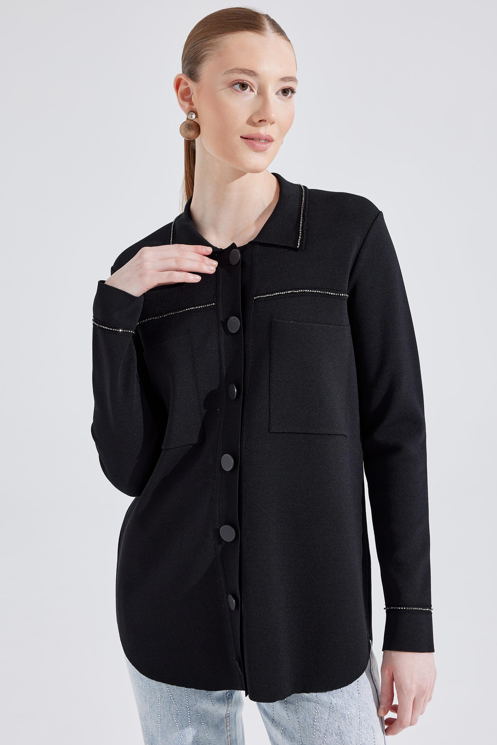 Tığ Triko Cep Tetaylı Polo Yaka Hırka ( 21562)