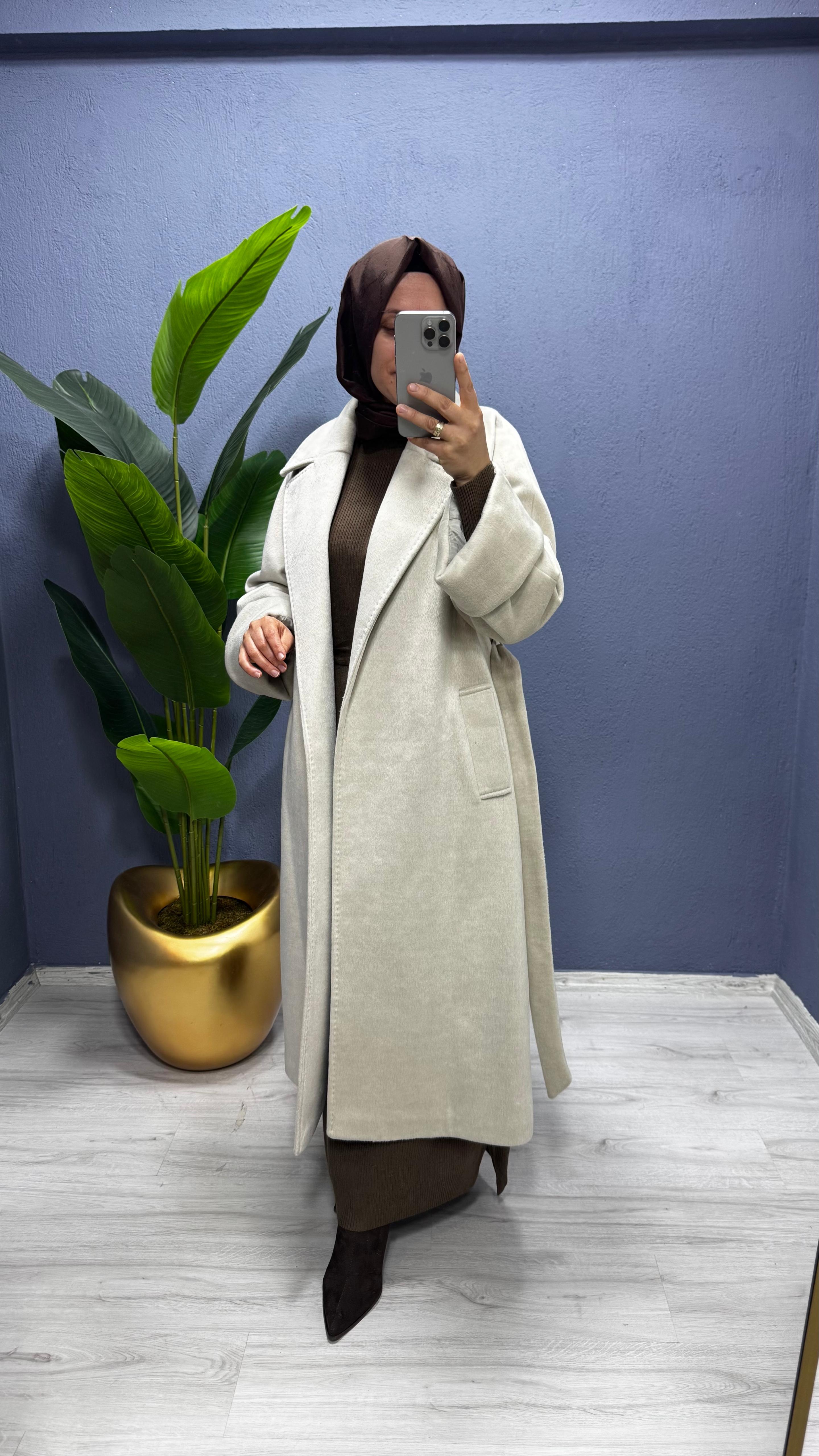 Ceremony Arkası Fermuar Detaylı Kaşe KABAN (6832)