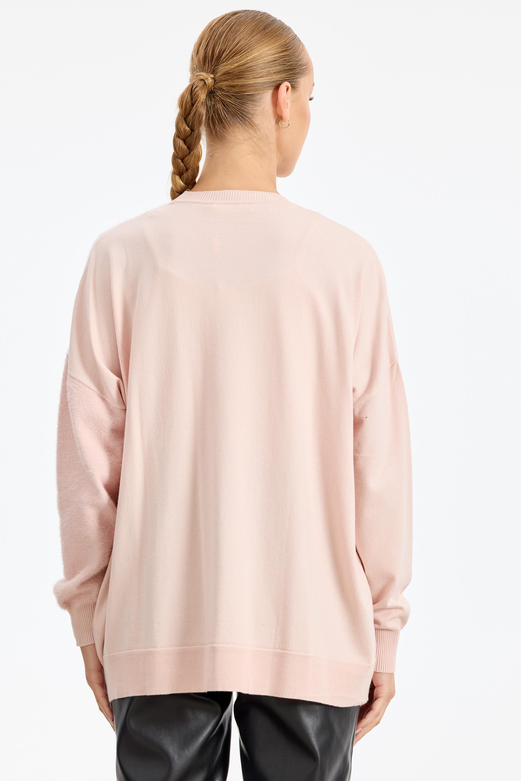 Tığ Triko Sol Tarafı Mink Detaylı Tunik Hırka ( 21664)