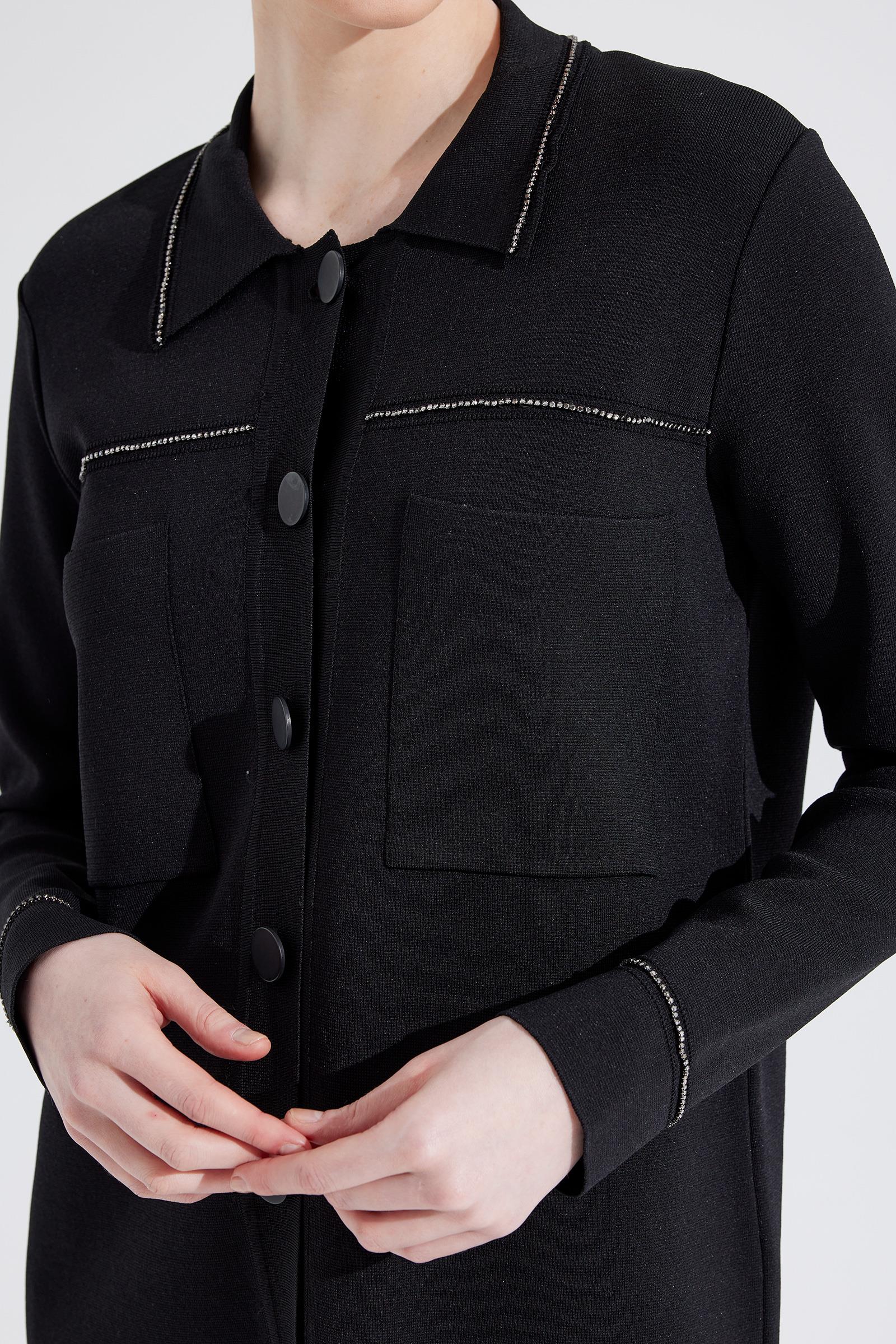 Tığ Triko Cep Tetaylı Polo Yaka Hırka ( 21562)