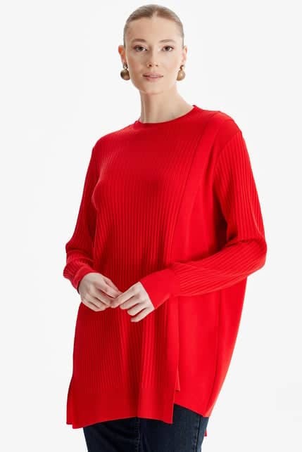 TIĞ TRİKO ASİMETRİK DETAYLI RAYON TUNİK (21278)