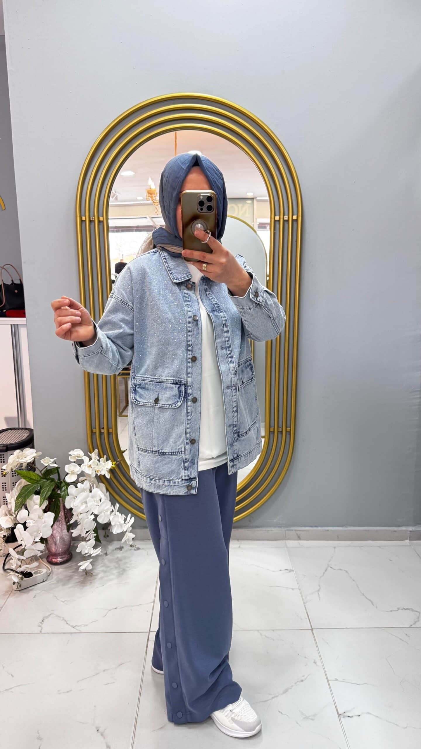 Denim- Açık Mavi Taşlı Ceket