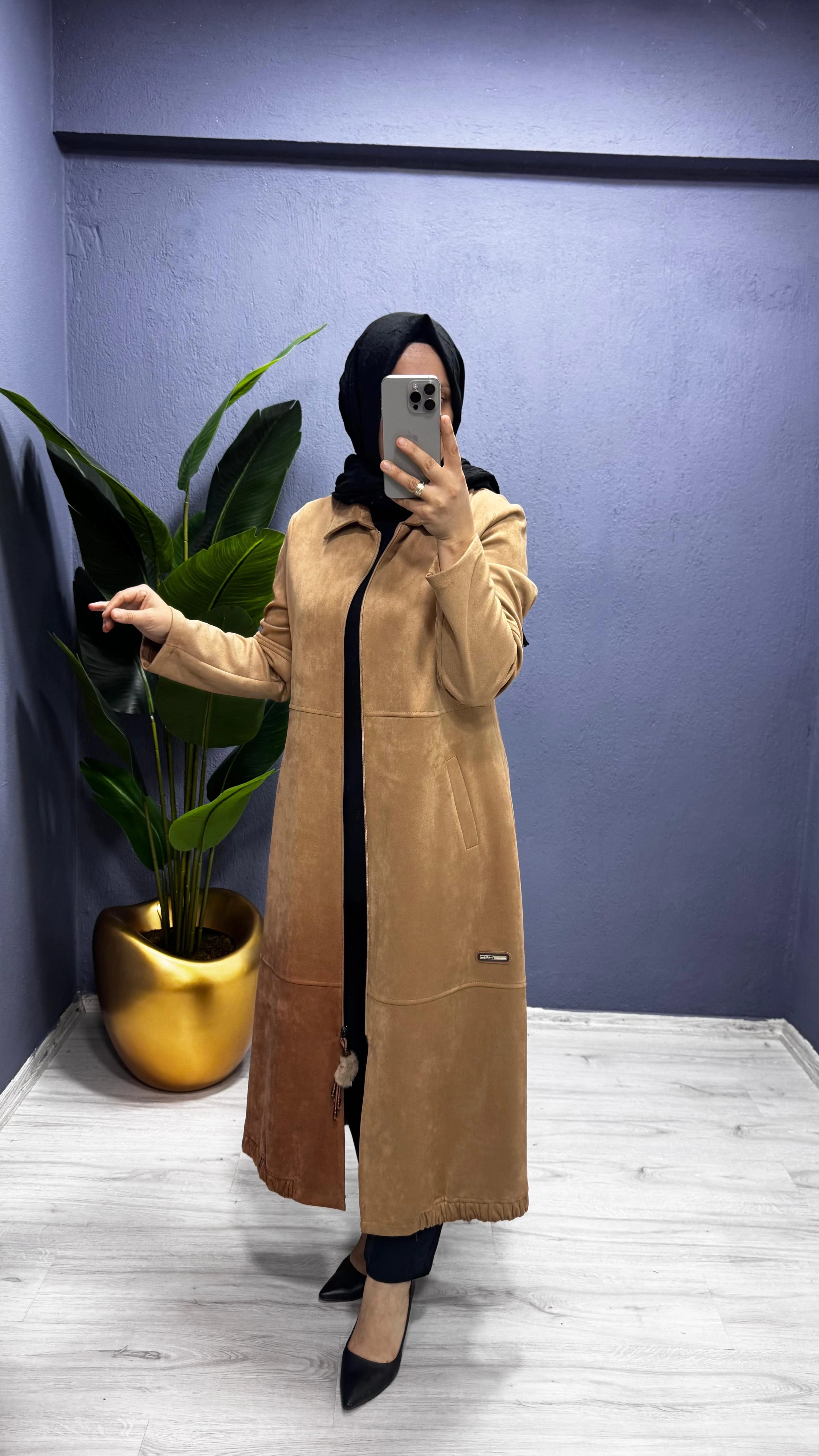 Suet Kumaşlı Kolları Kürk Detaylı Kap 6123