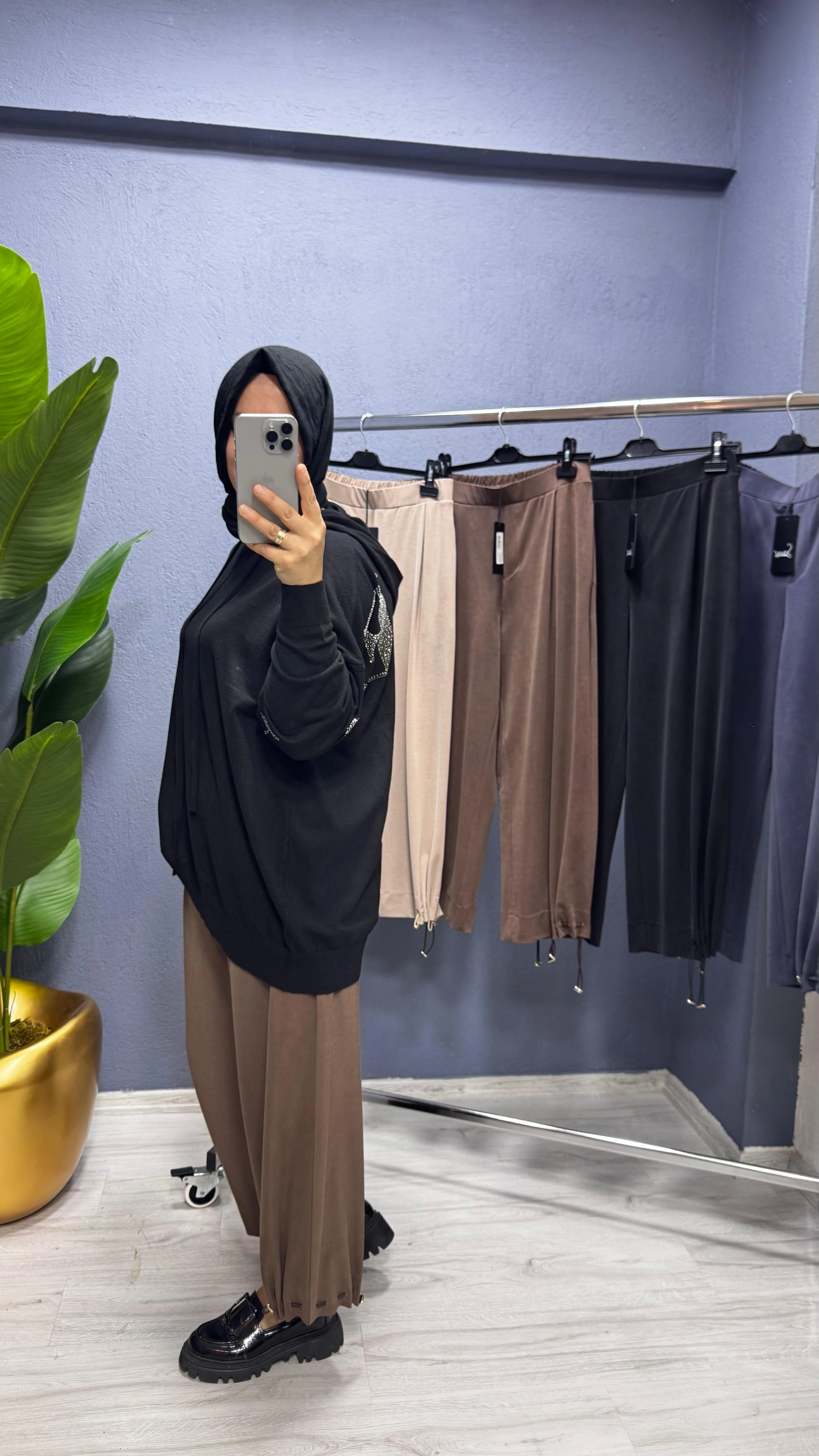 Sentez Paçası Kapsüllü Aura Şalvar  Pantolon (5615)