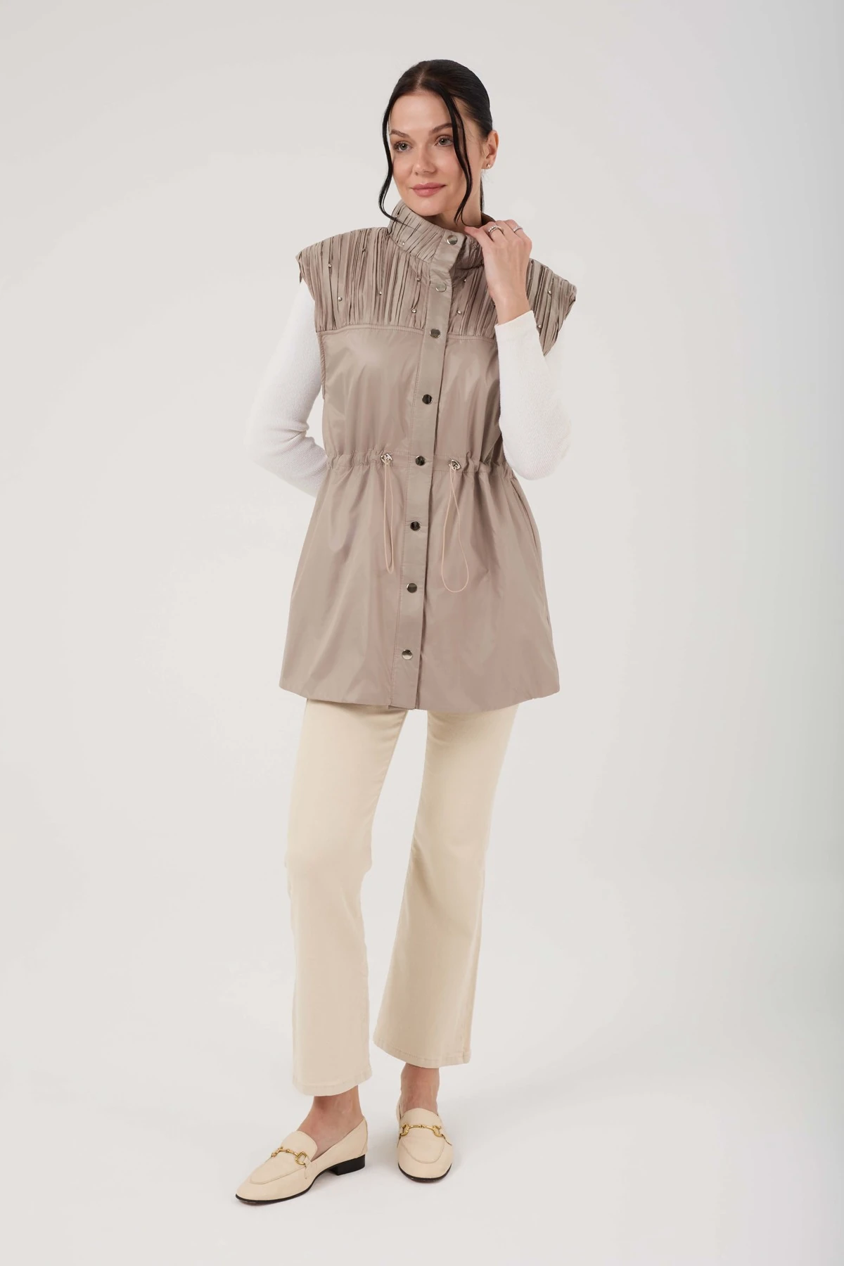 Kadın Deri Görünümlü Taş Detaylı Yelek 9262