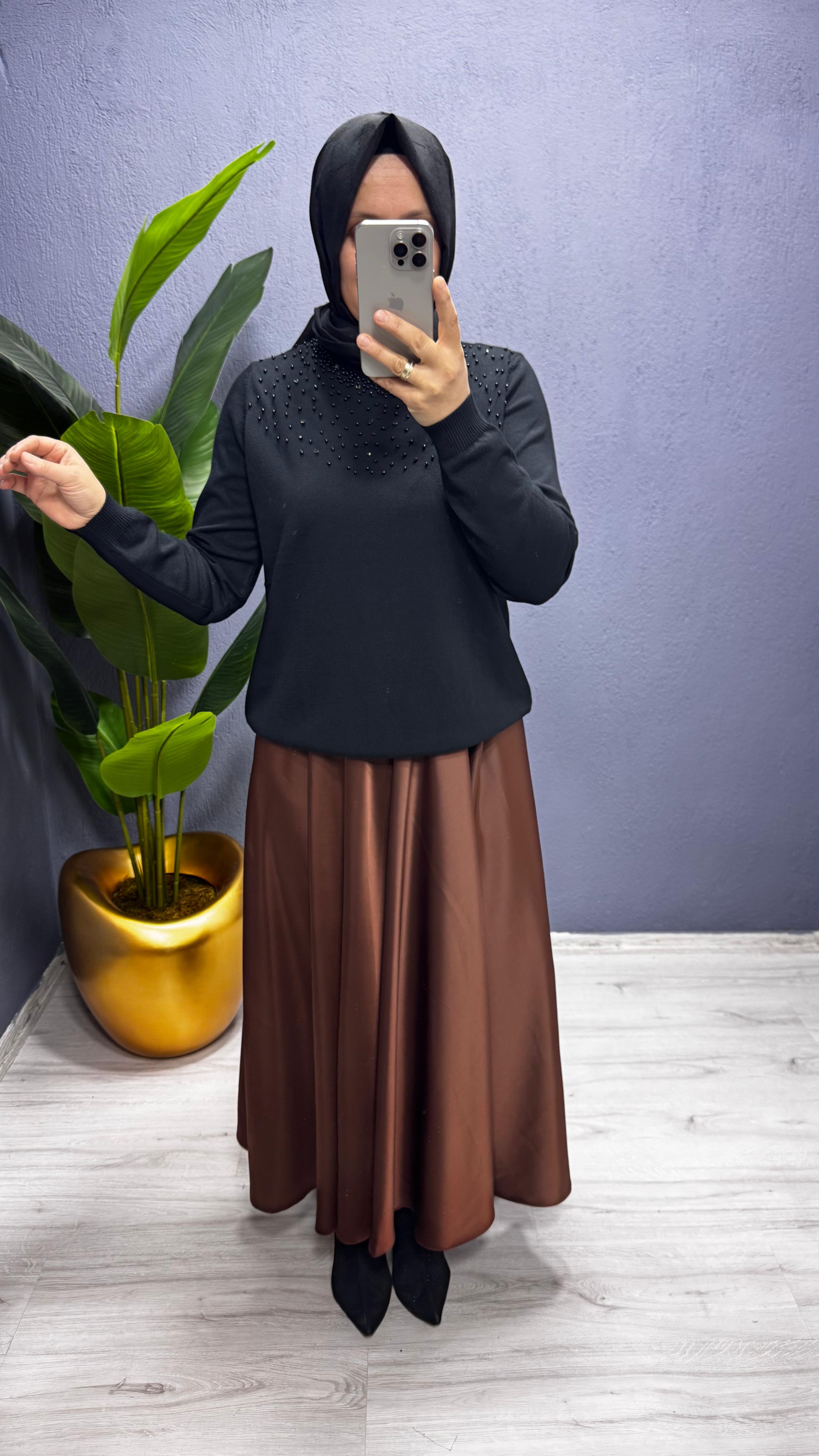 Missnisa Saten Pile Midi Etek 639