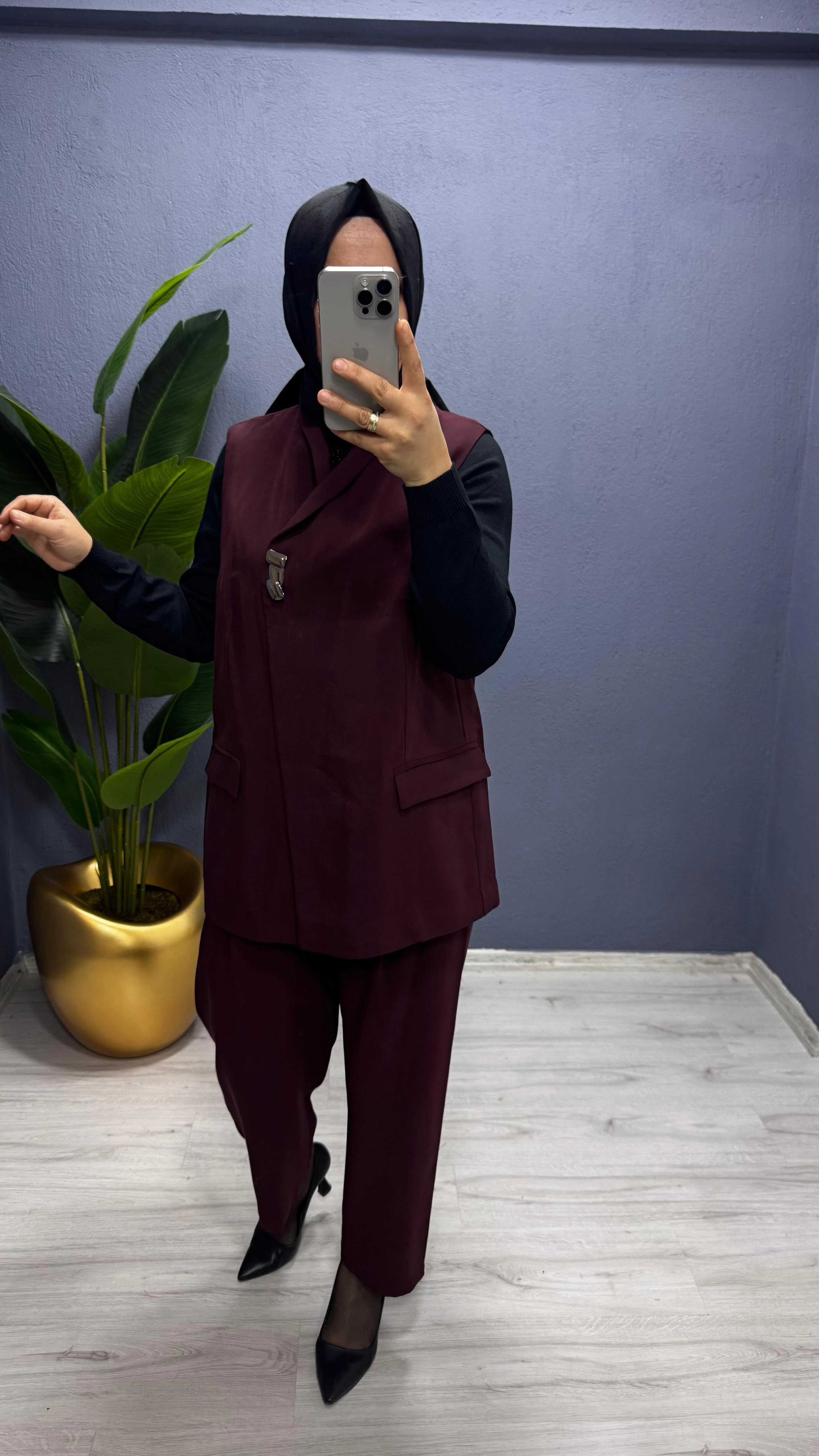 Tığ Triko   Tek Düğmeli Yelek Pantolon Takım TKM.5033.01