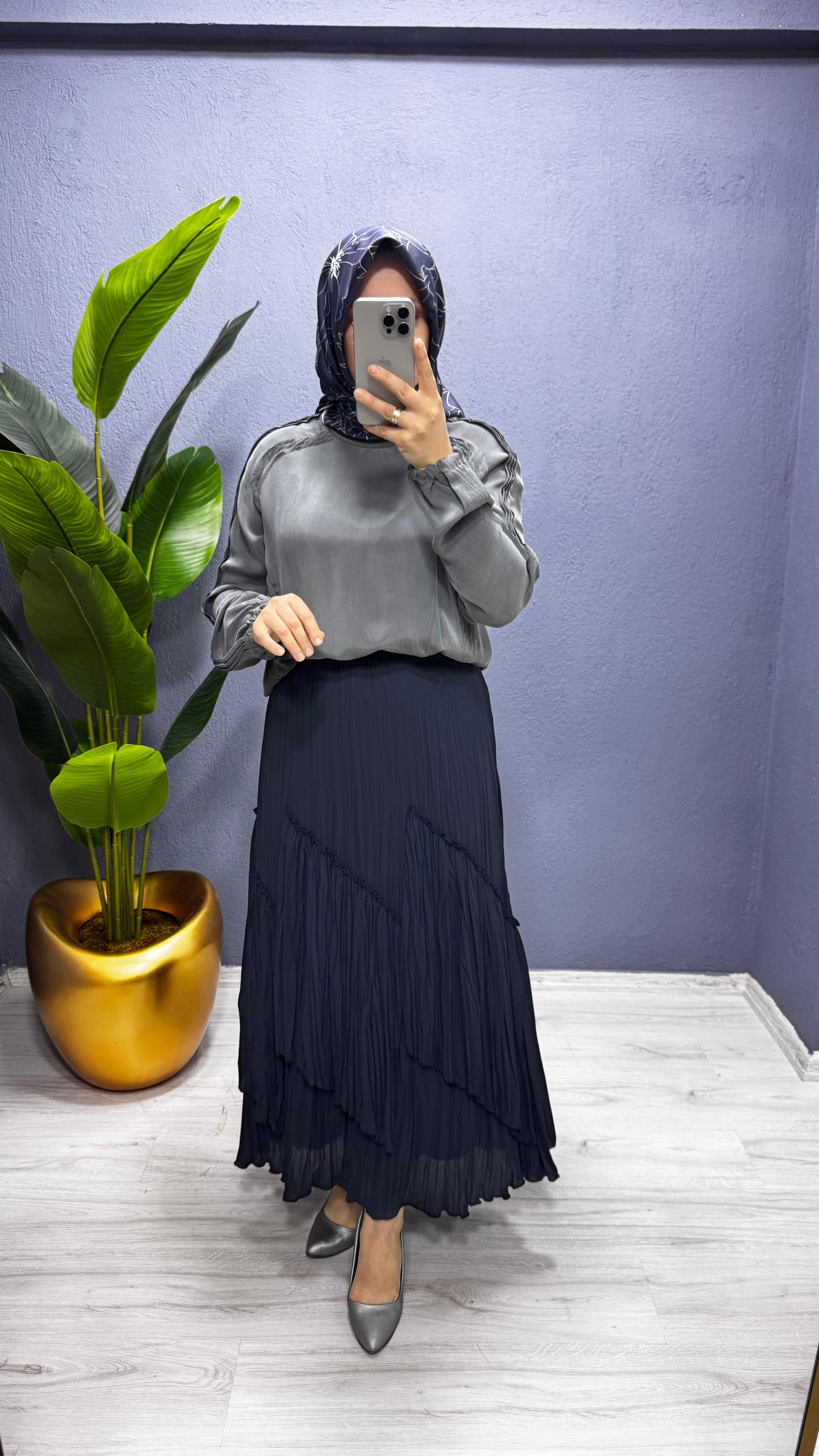 Sentez Viola Parçalı Kıriştırma Etek Etek (5475)