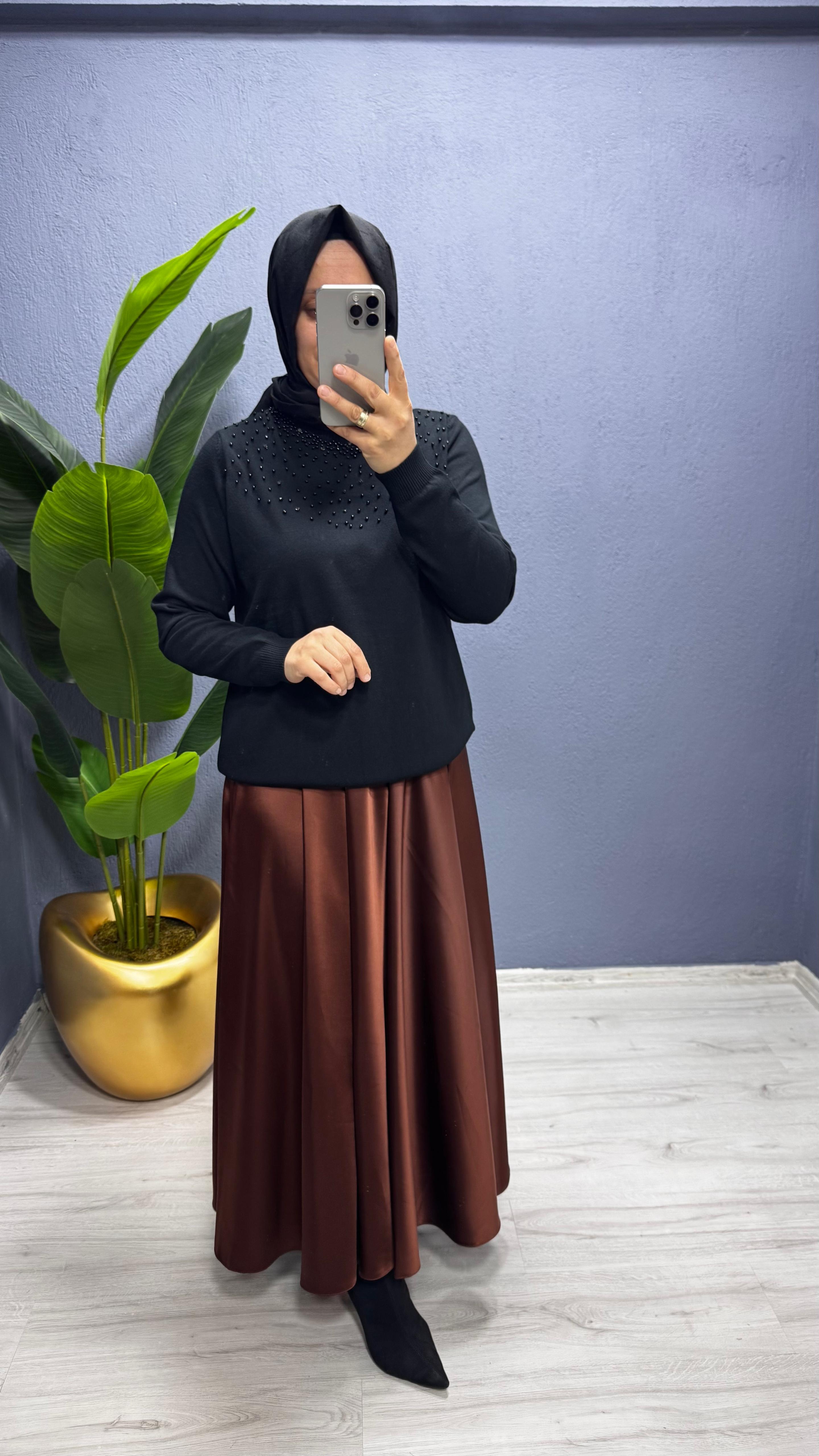 Missnisa Saten Pile Midi Etek 639