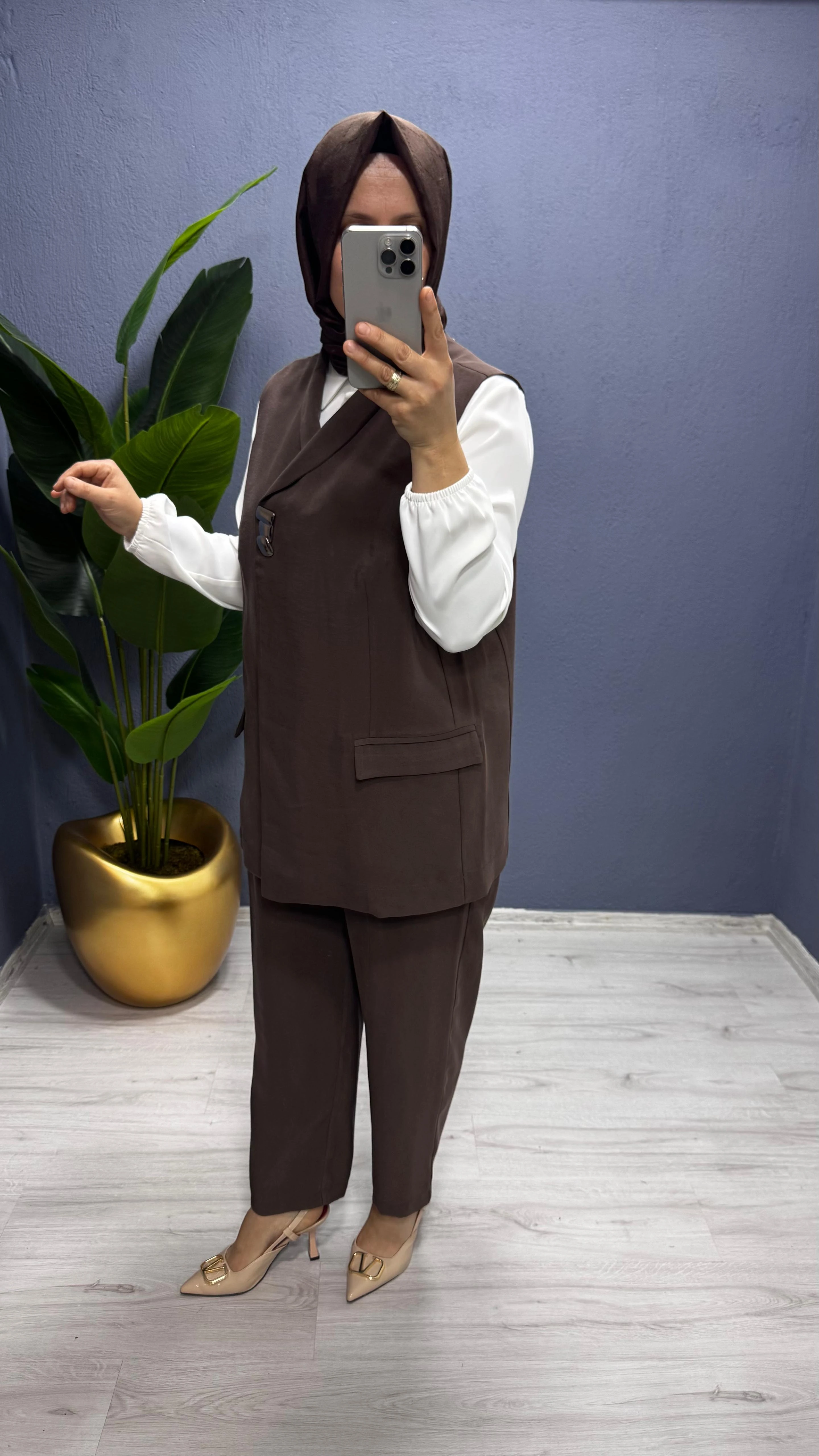 Tığ Triko   Tek Düğmeli Yelek Pantolon Takım TKM.5033.01