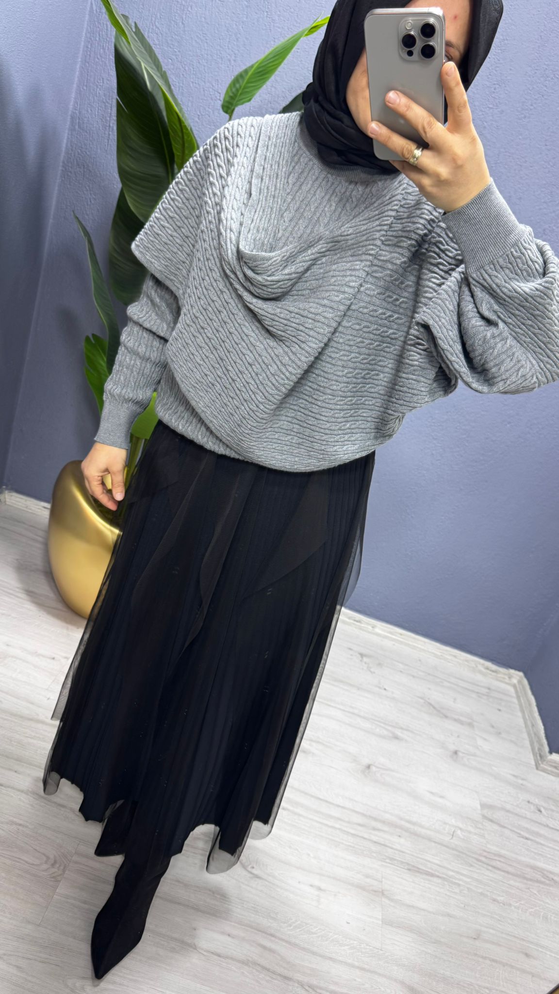 Tığ Triko Şaç Örgü Desenli Şal Detaylı Bluz (BLZ.21975.1)