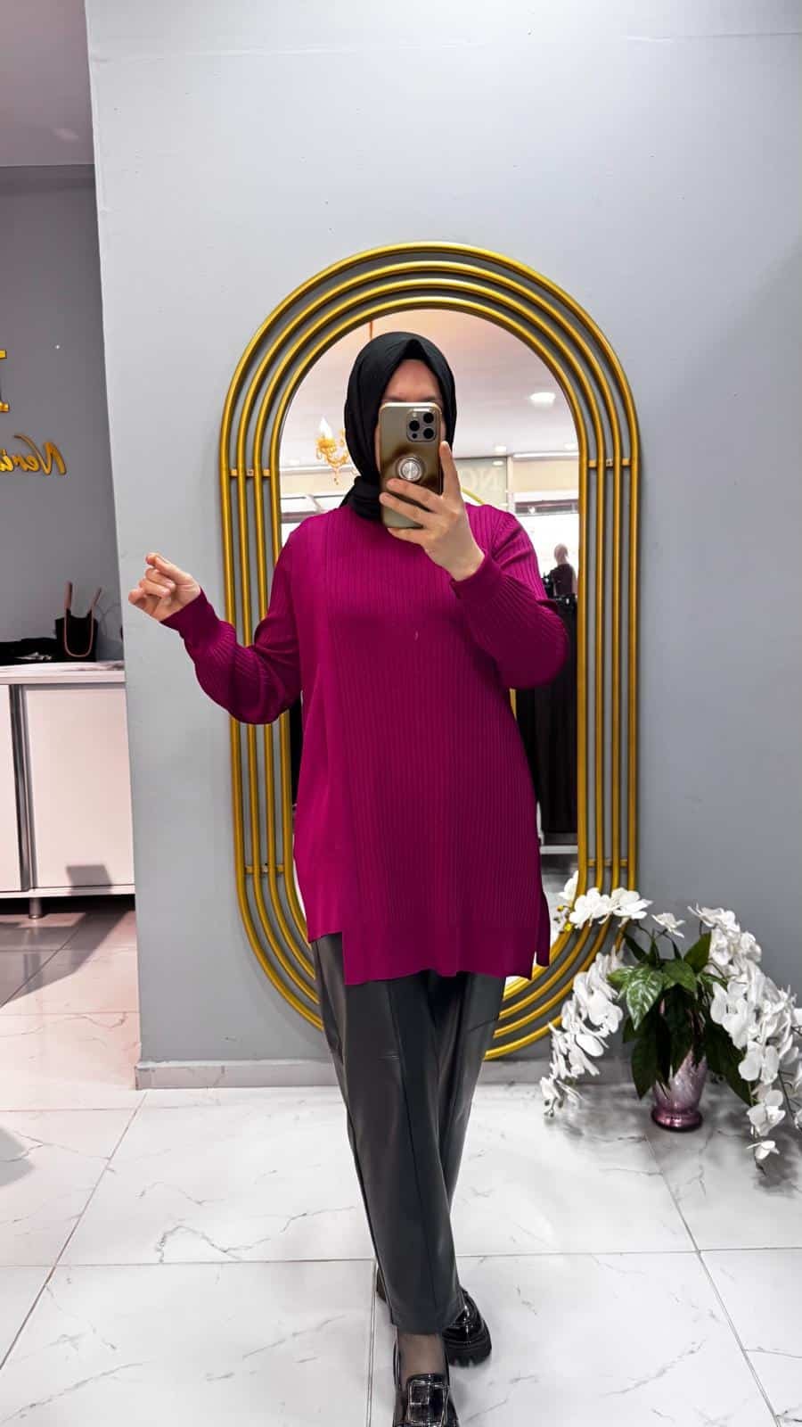 TIĞ TRİKO ASİMETRİK DETAYLI RAYON TUNİK (21278)