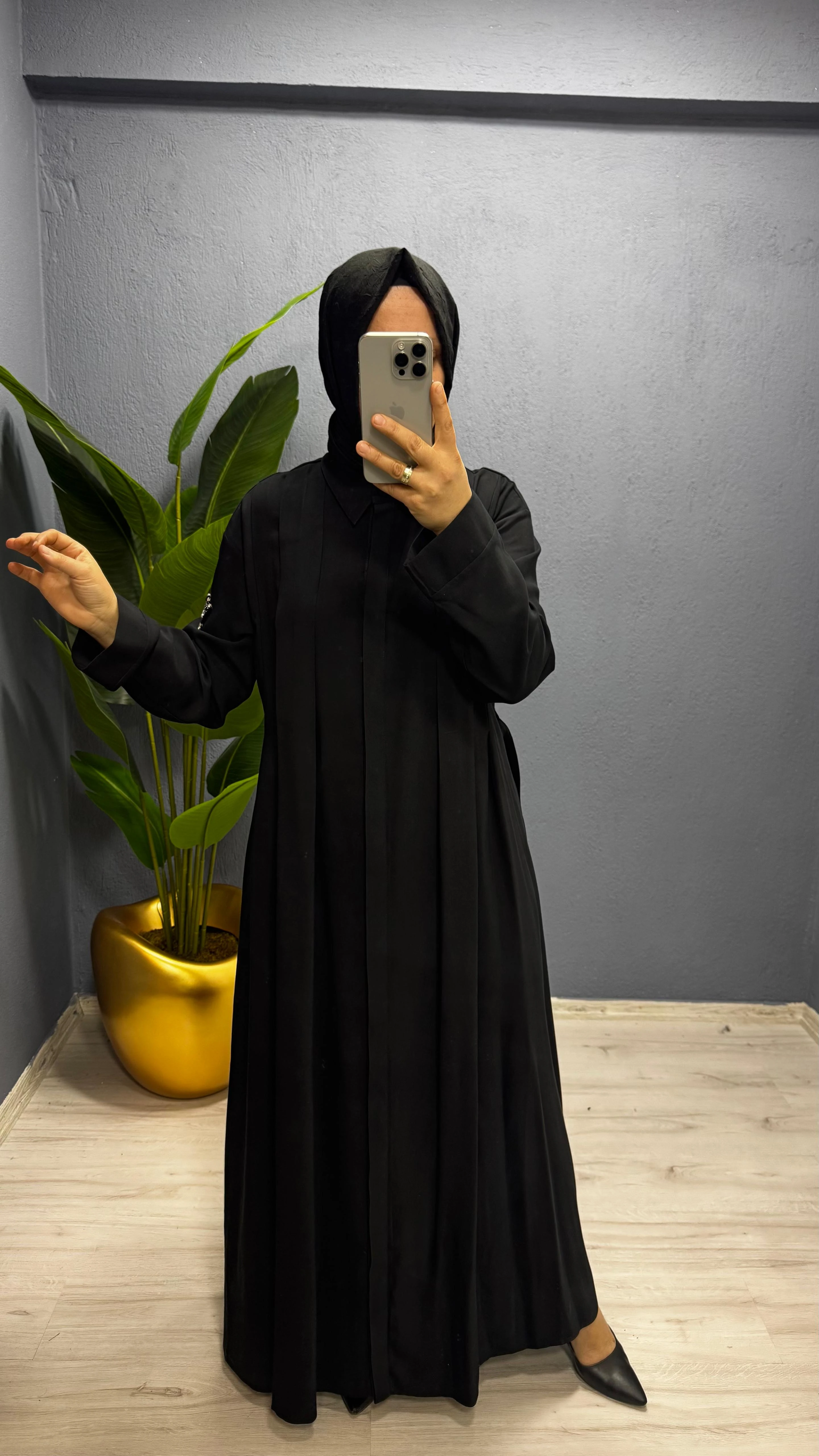 Ceremony Kolu Taş Detay Önden Düğmeli Belden Kuşaklı Gömlek  Elbise (6717)