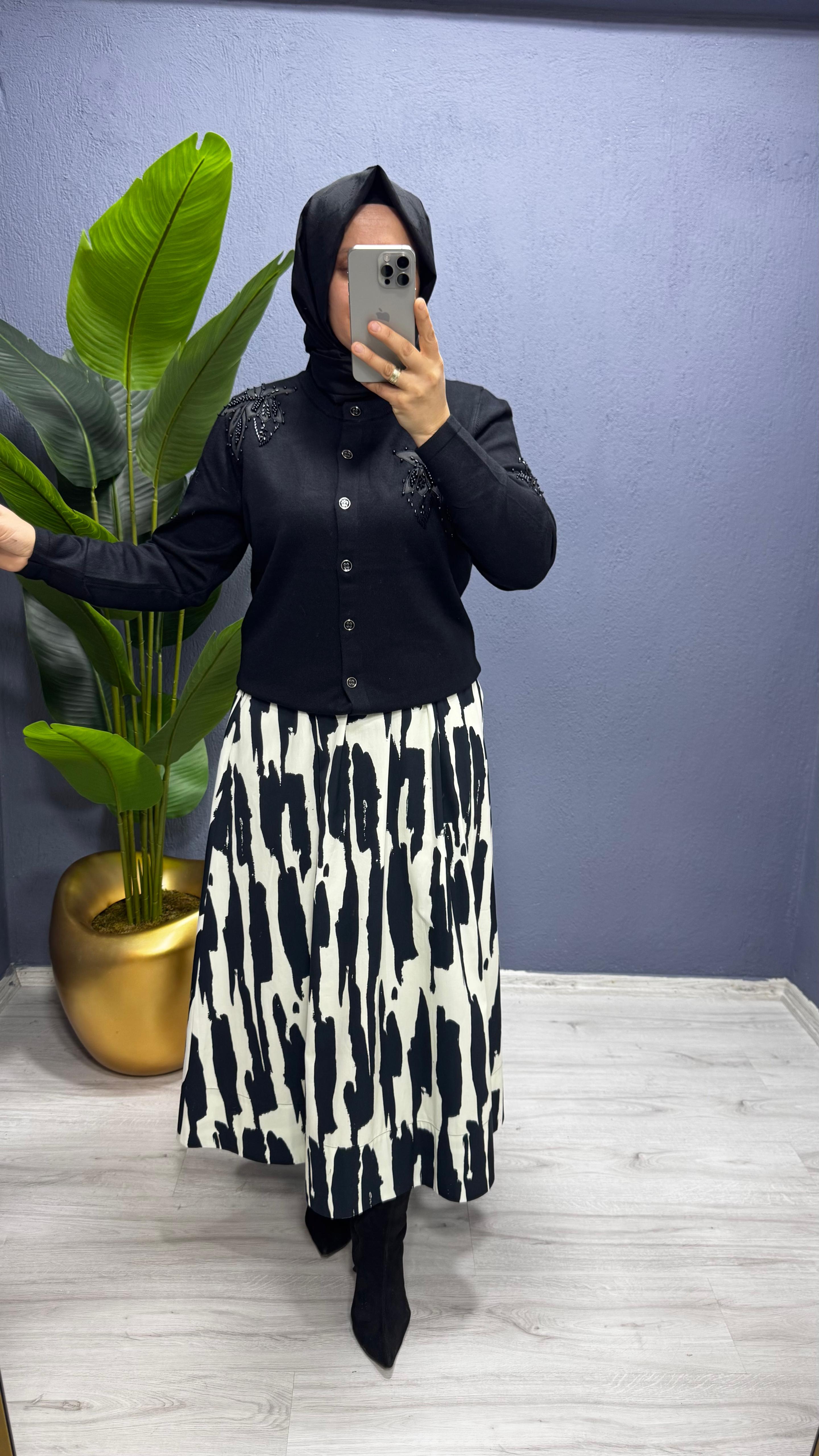 Sentez Zebra Desenli Kloş Etek (5476)