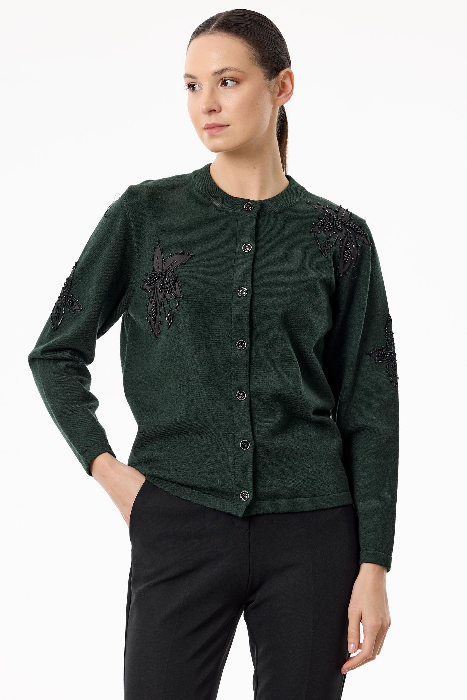 Tığ Triko Çiçek Aplikeli Triko Hırka ( 21746.1)