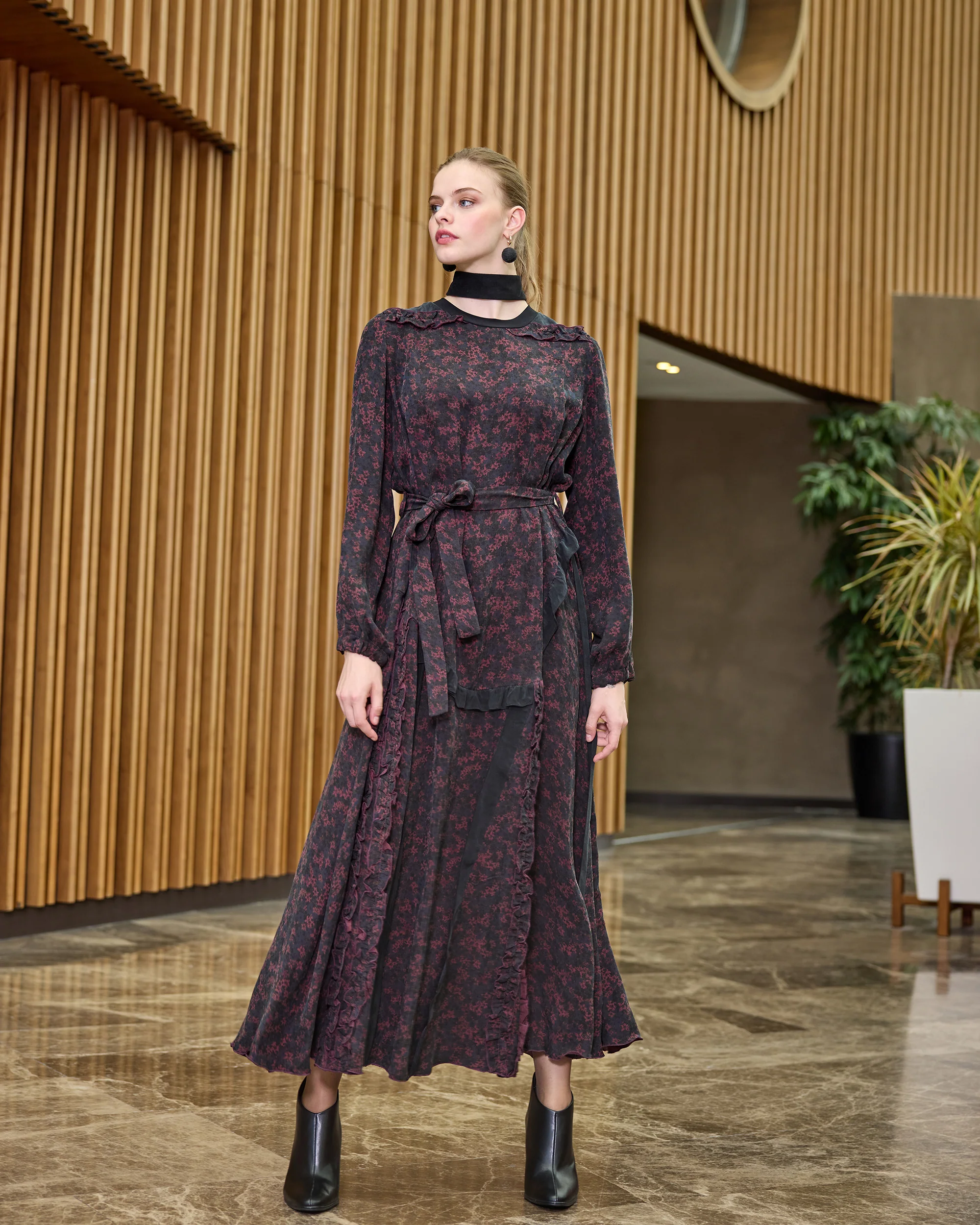 Misswhence Bordo Desenli Elbise (38829)