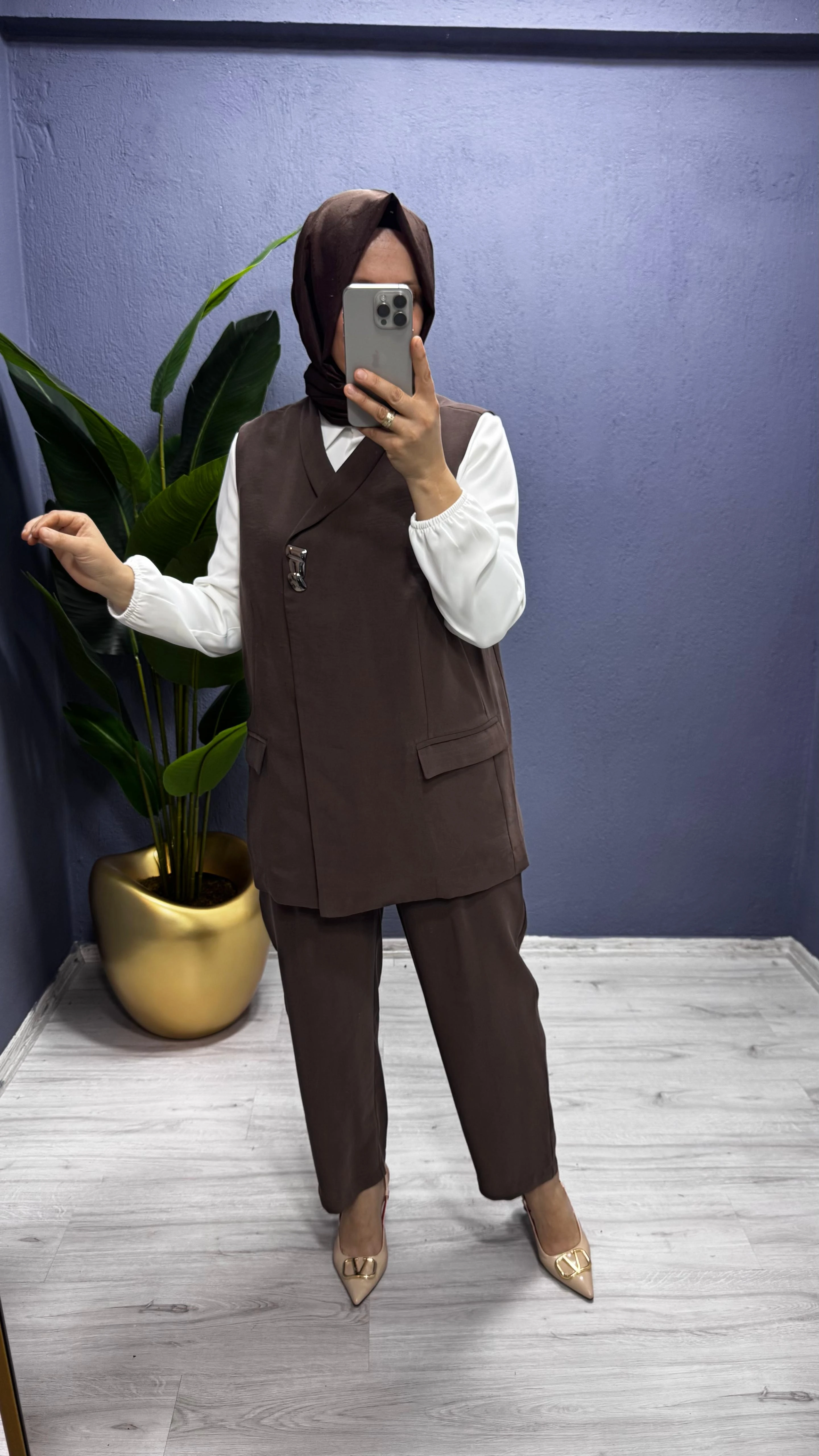 Tığ Triko   Tek Düğmeli Yelek Pantolon Takım TKM.5033.01