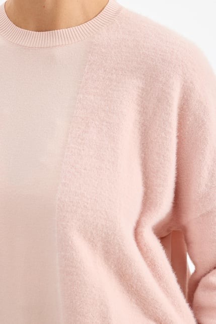 Tığ Triko Sol Tarafı Mink Detaylı Tunik PEMBE (21735) - Pembe, Standart