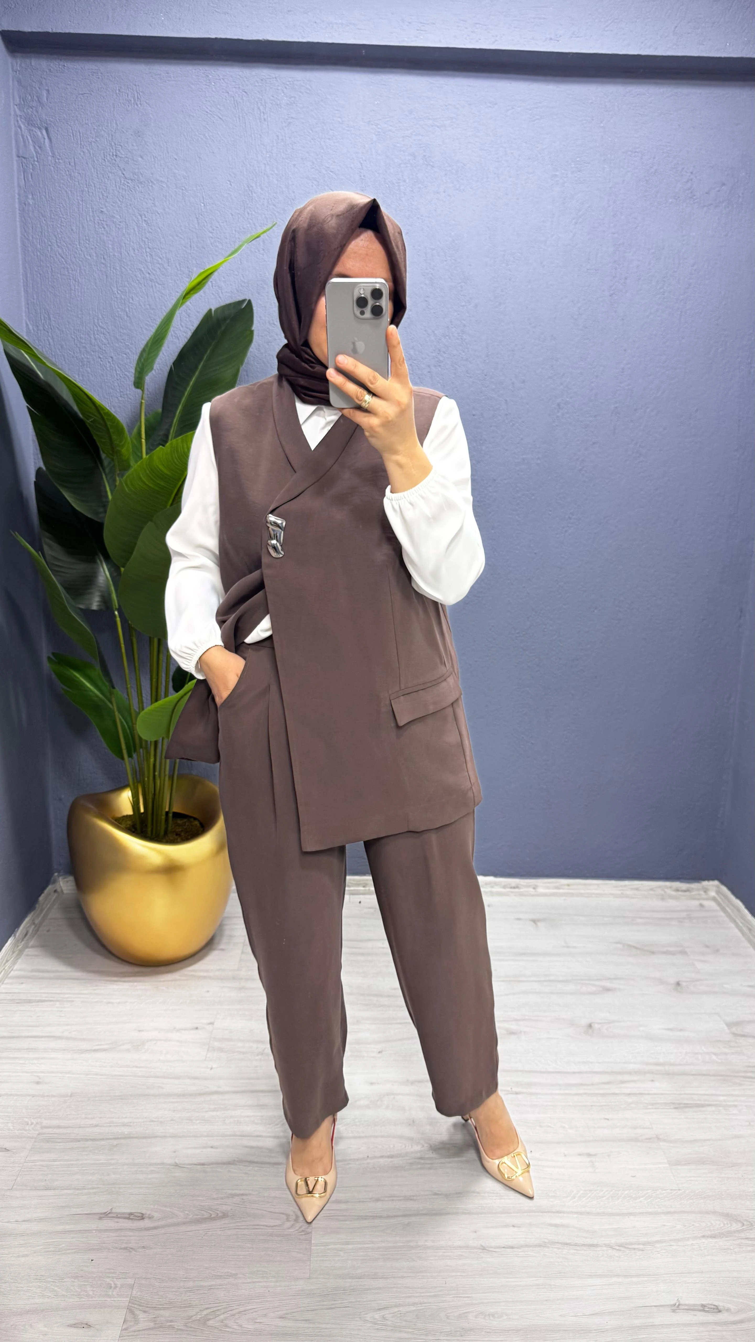 Tığ Triko   Tek Düğmeli Yelek Pantolon Takım TKM.5033.01