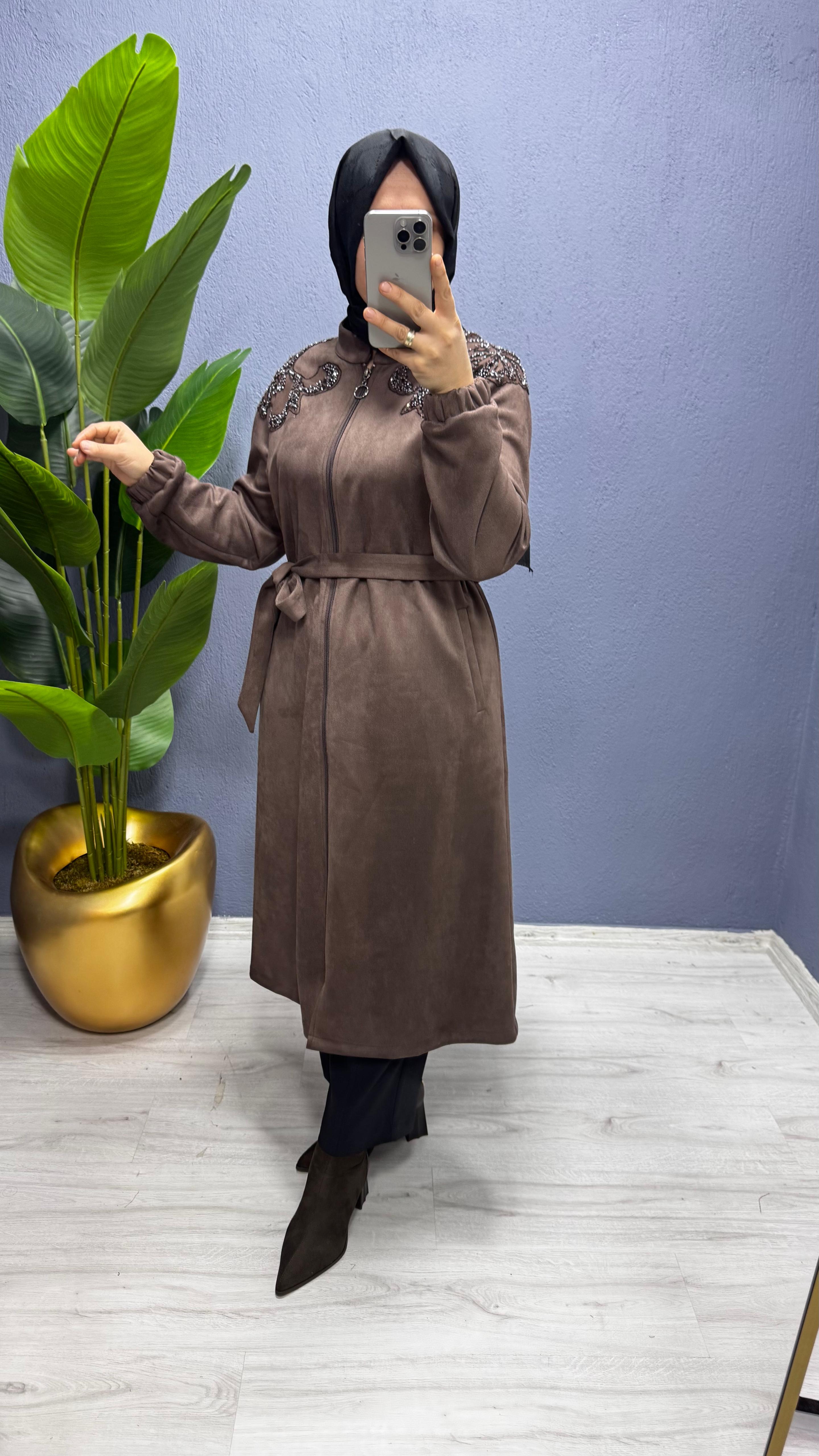 Fuat Gürşen Omuzu Taş İşlemeli Kaban (4634)