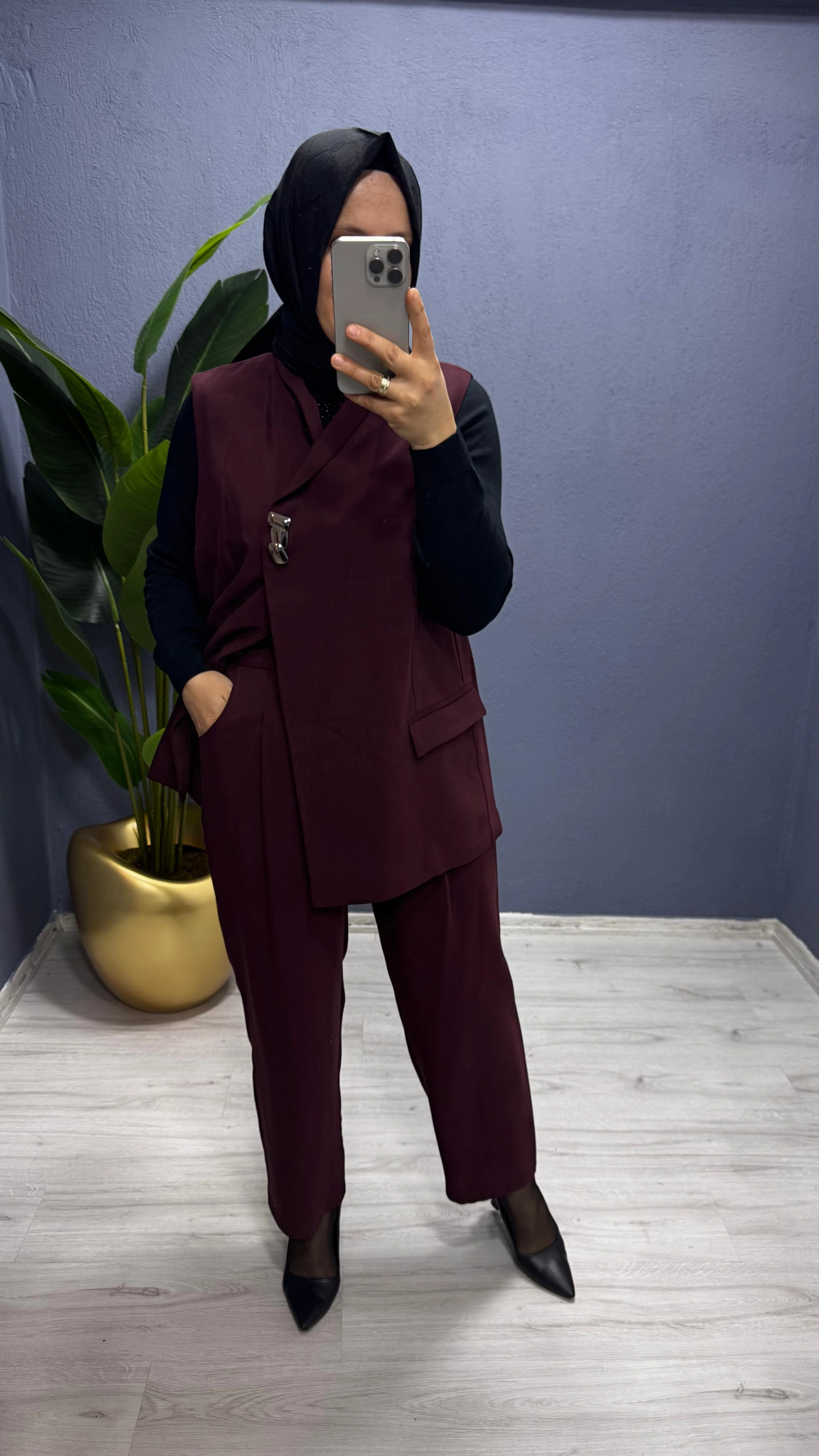 Tığ Triko   Tek Düğmeli Yelek Pantolon Takım TKM.5033.01