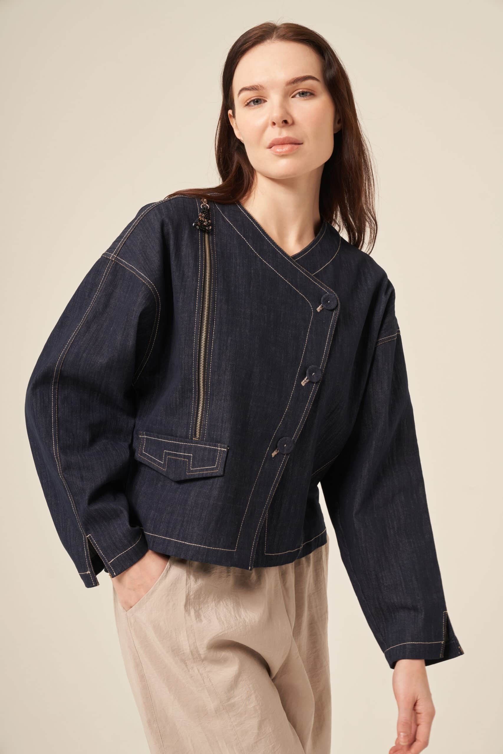 Ceremony Kruvaze Kapama Fermuar Detaylı Denim Ceket (5854)