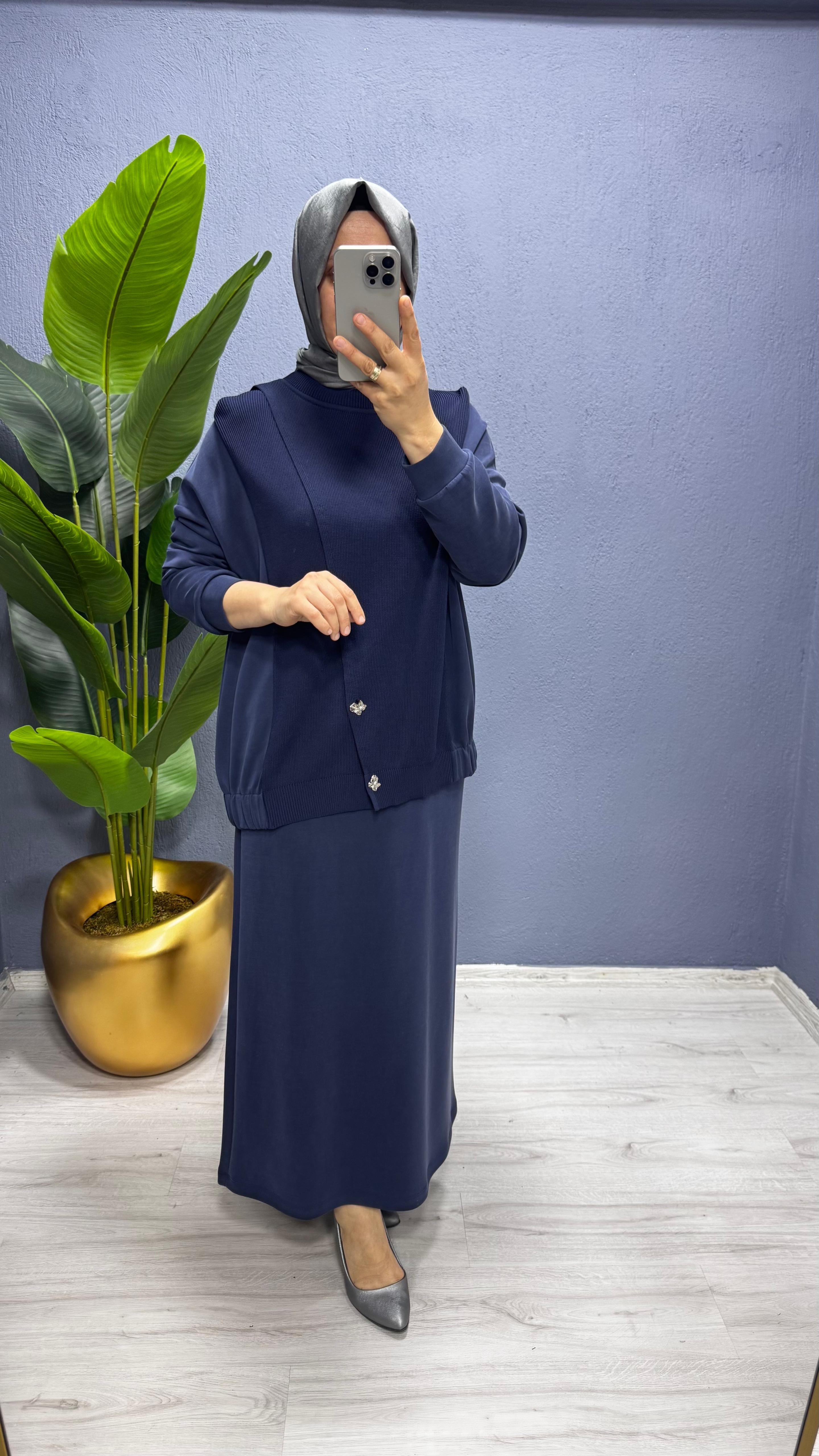 Tığ Triko Triko Mixli Düğmeli Takım TKM.5030.01