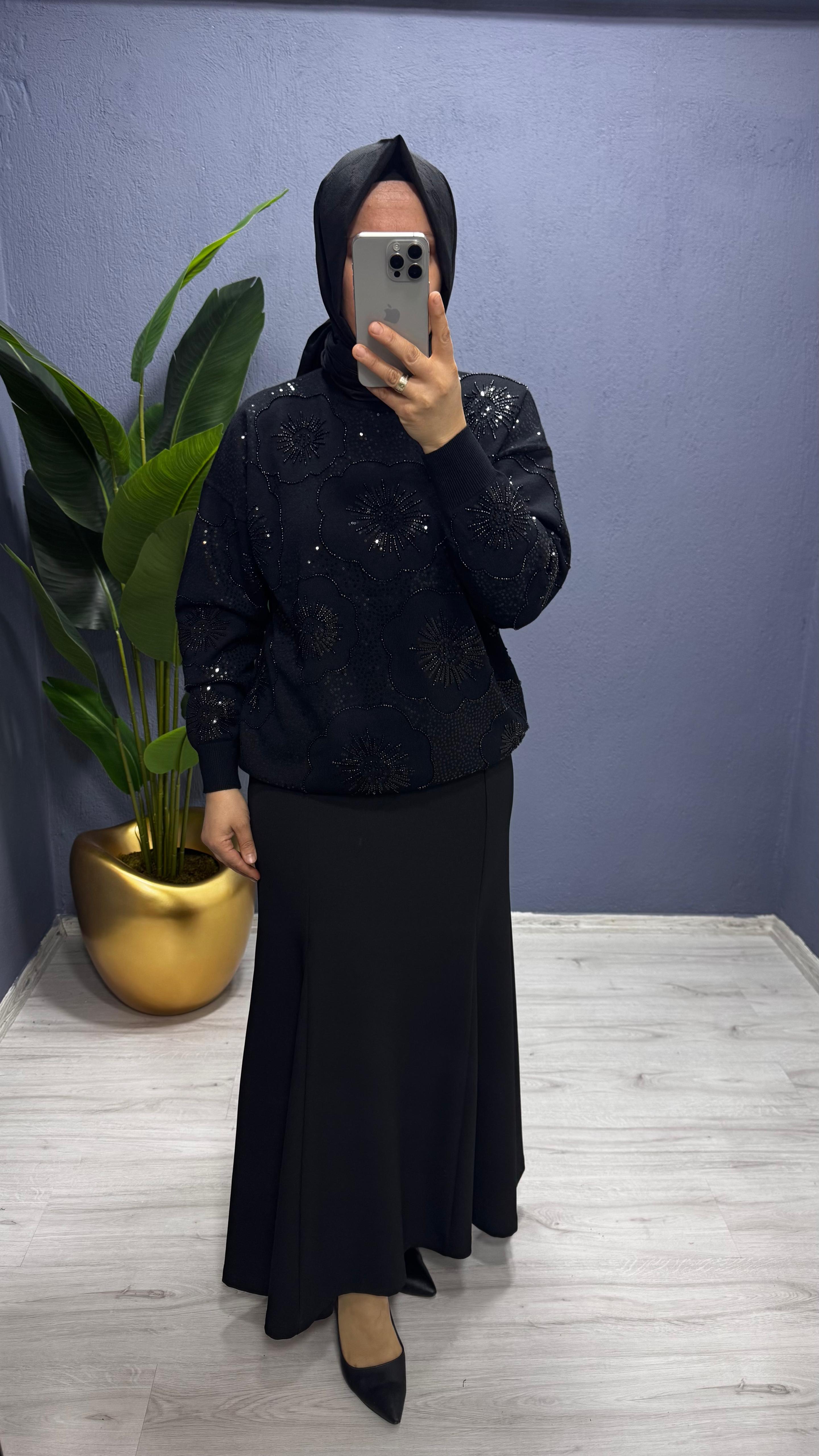 Tığ Triko İşlemeli Yarım Balıkcı Yaka Bluz (BLZ.22001.1)