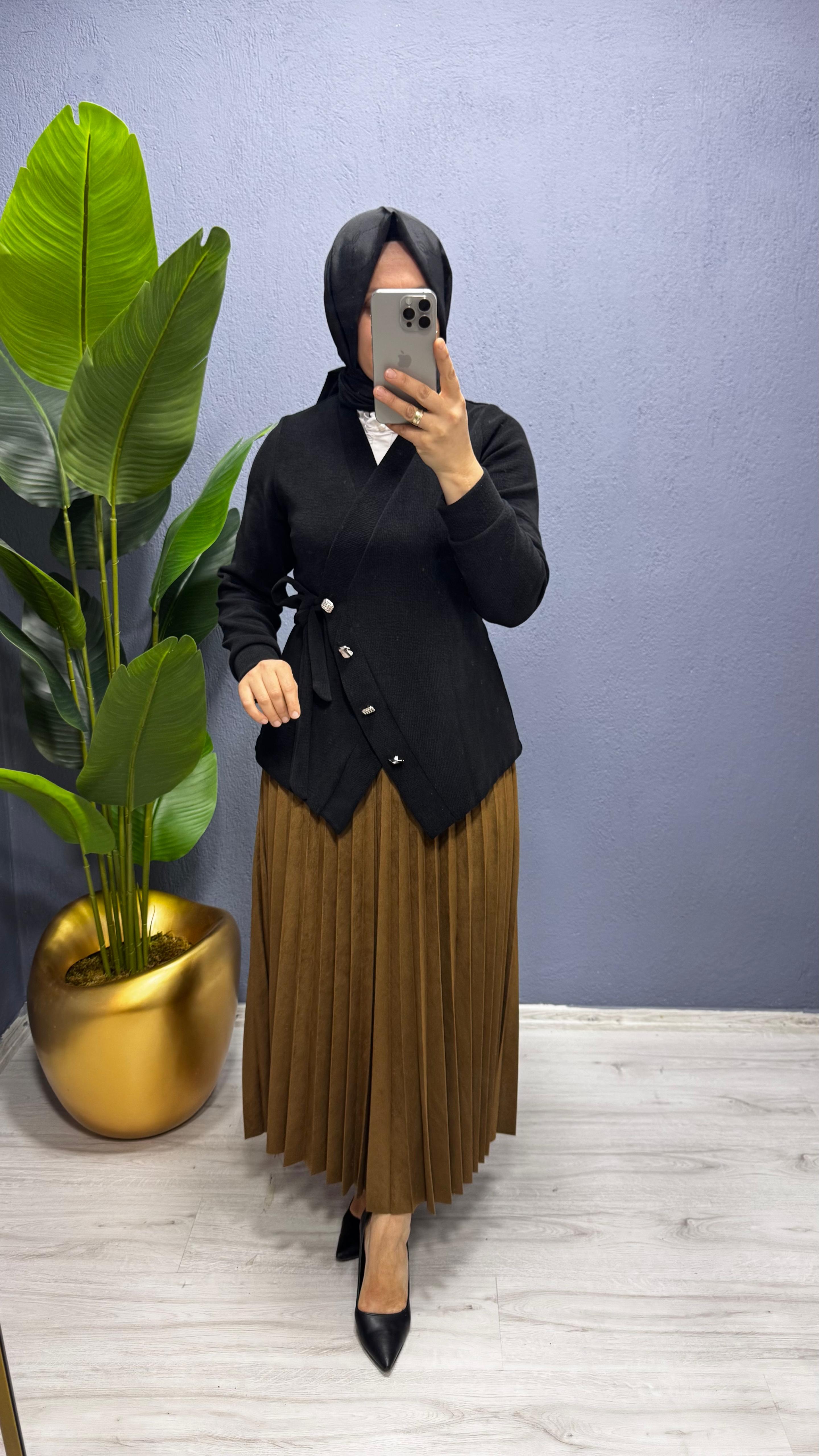 Ceremony İnce Plisoley Süet Etek (6622)