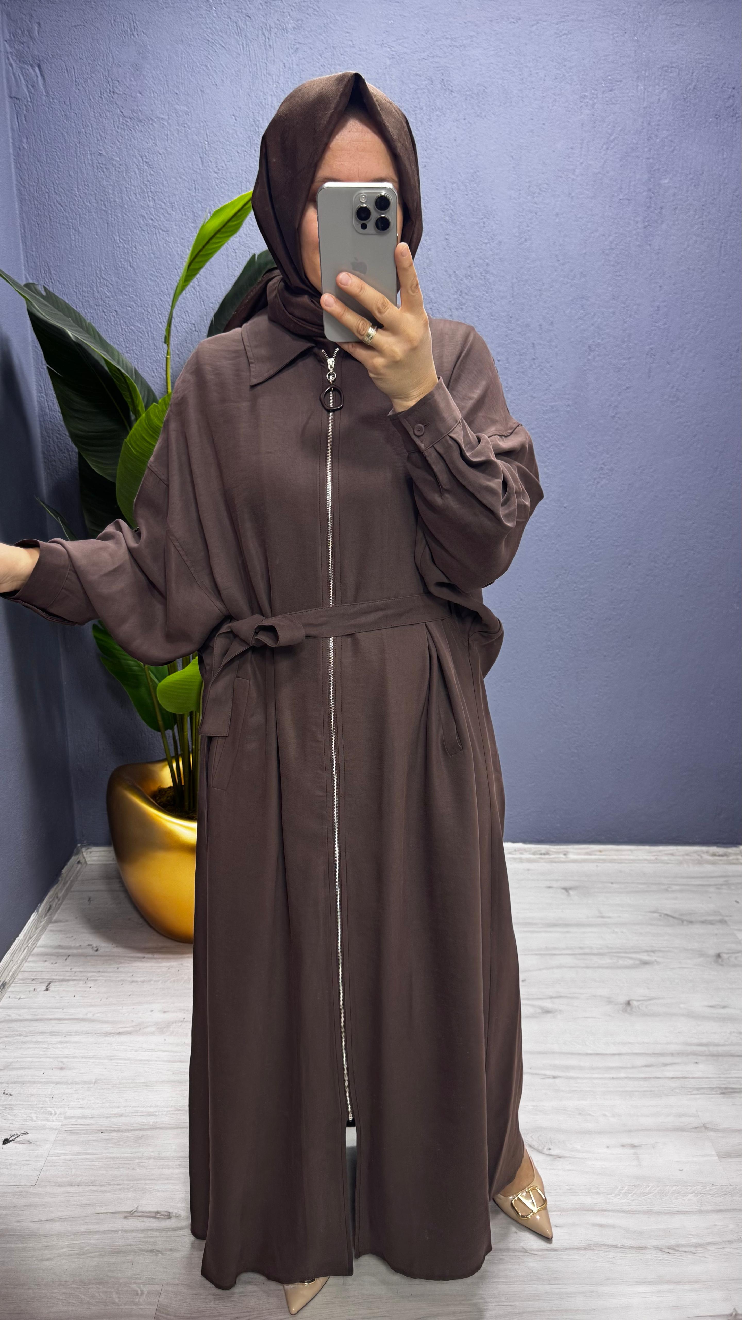 Ceremony Önden Fermuarlı Tek Kolu Taş Detay İçten Kemerli Kap (6881)