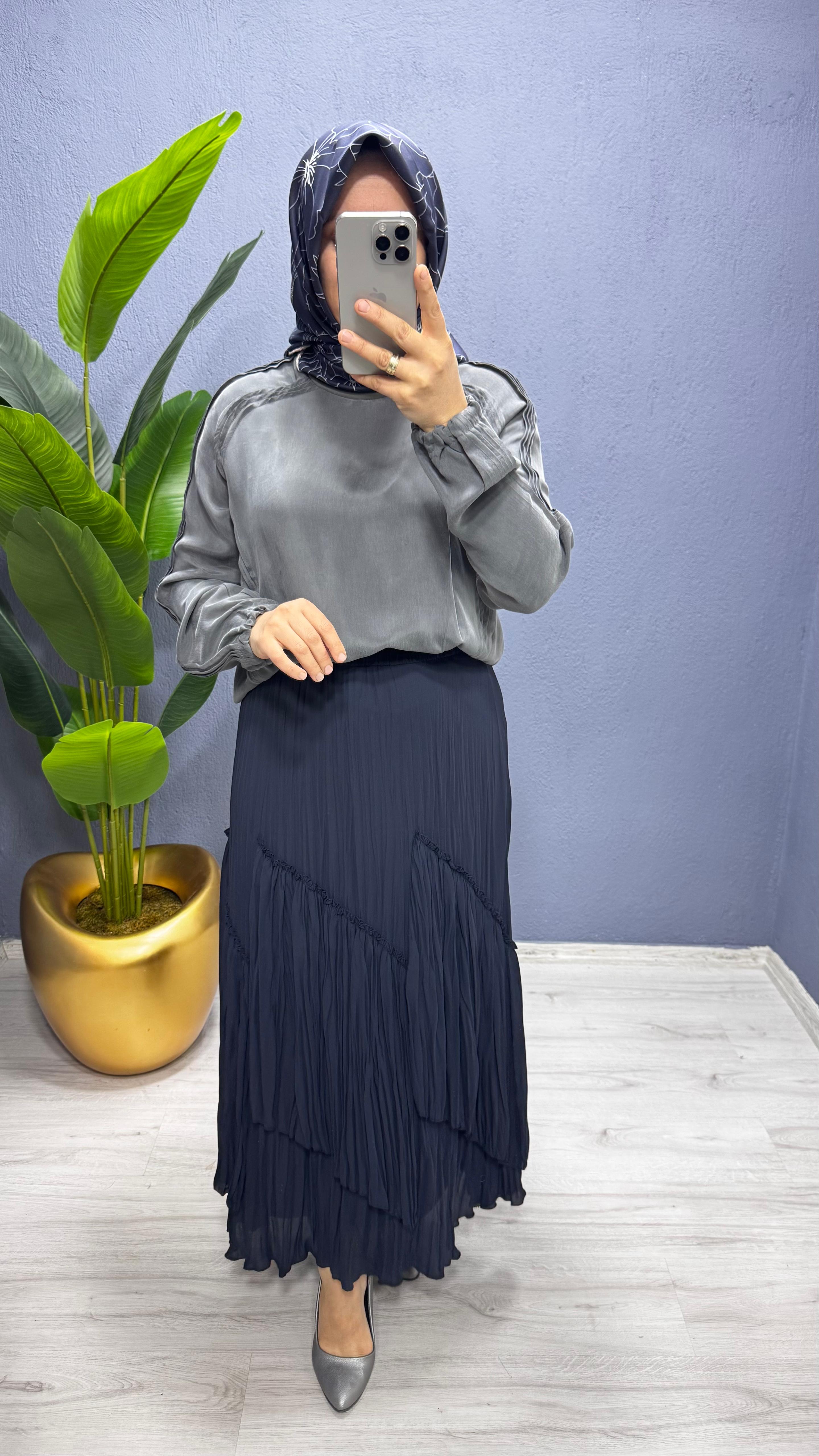 Sentez Viola Parçalı Kıriştırma Etek Etek (5475)