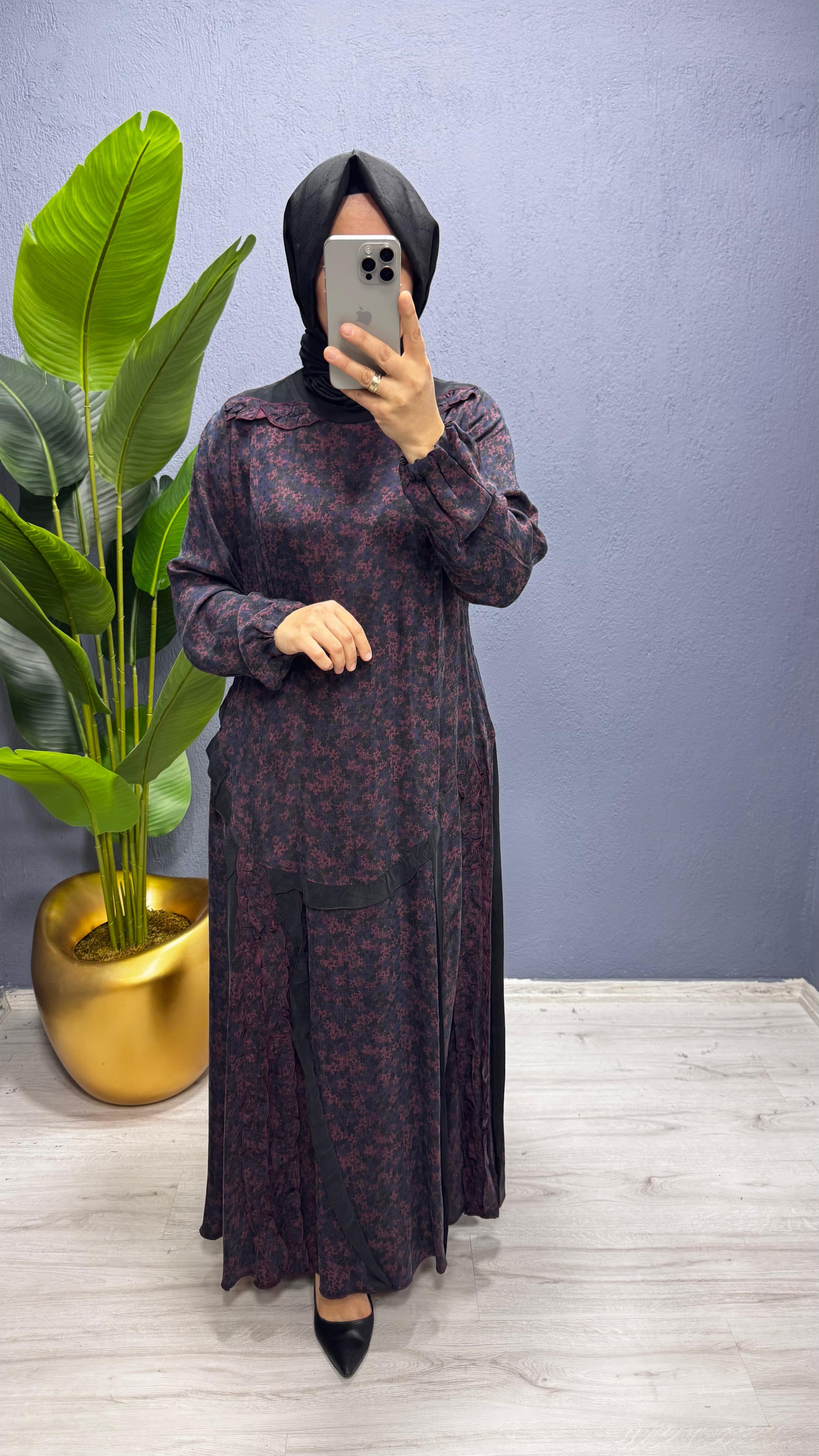 Misswhence Bordo Desenli Elbise (38829)