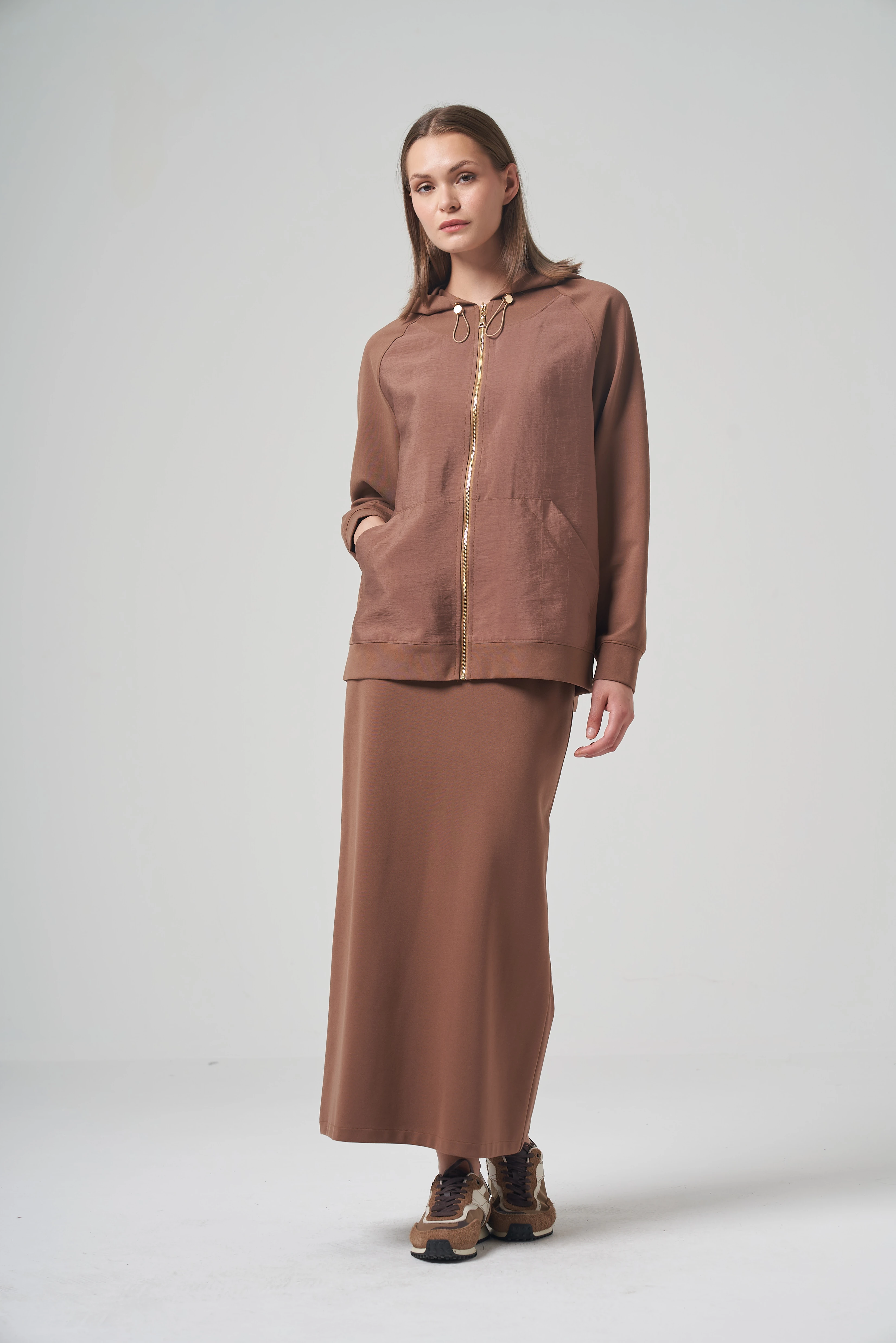 Ceremony Önden Fermuarlı Dubai Garnili Kapüşonlu Ceket (w-6865)