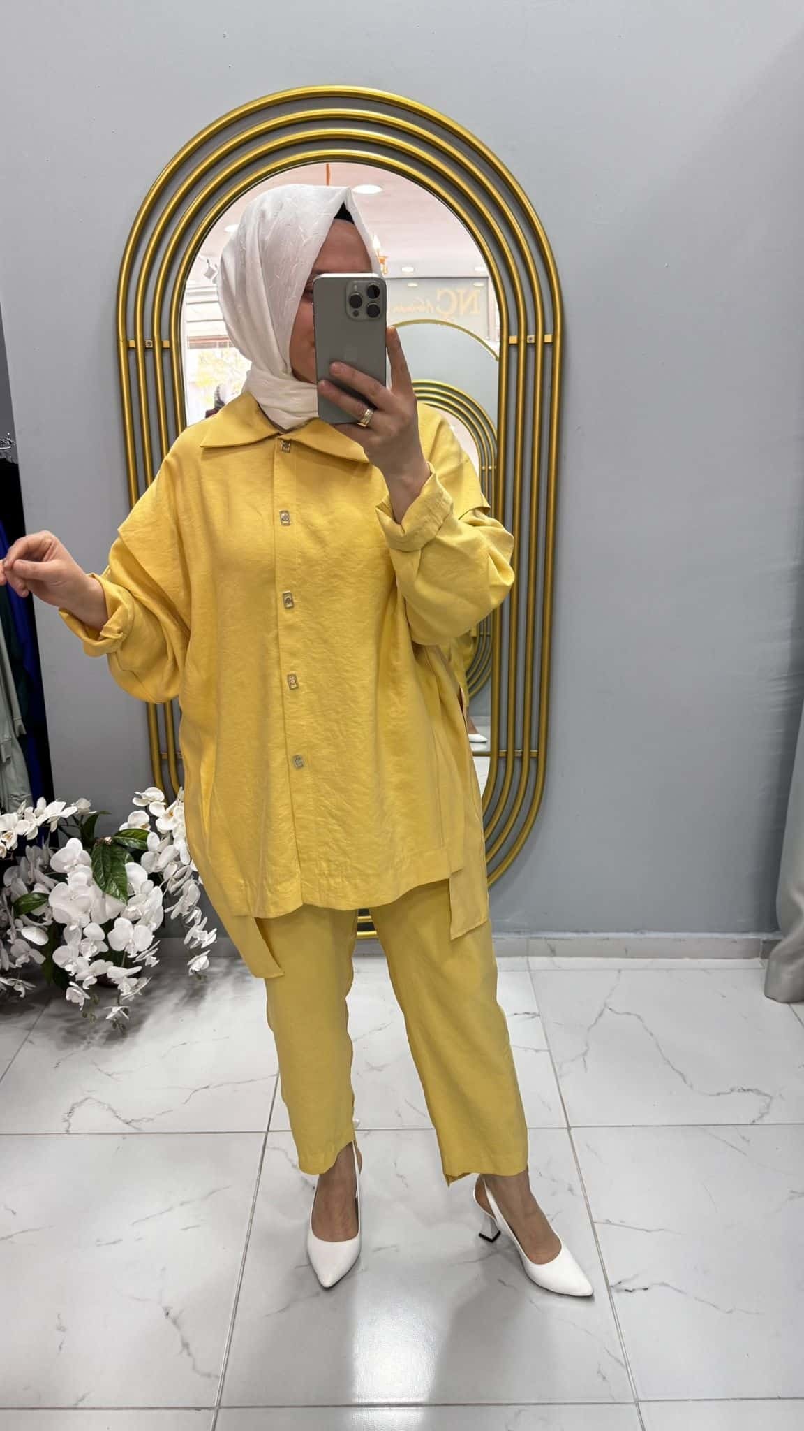 Tığ Triko Önden Çıt Çıtlı Asimetrik Oversize Tunik Takım (3014.01)