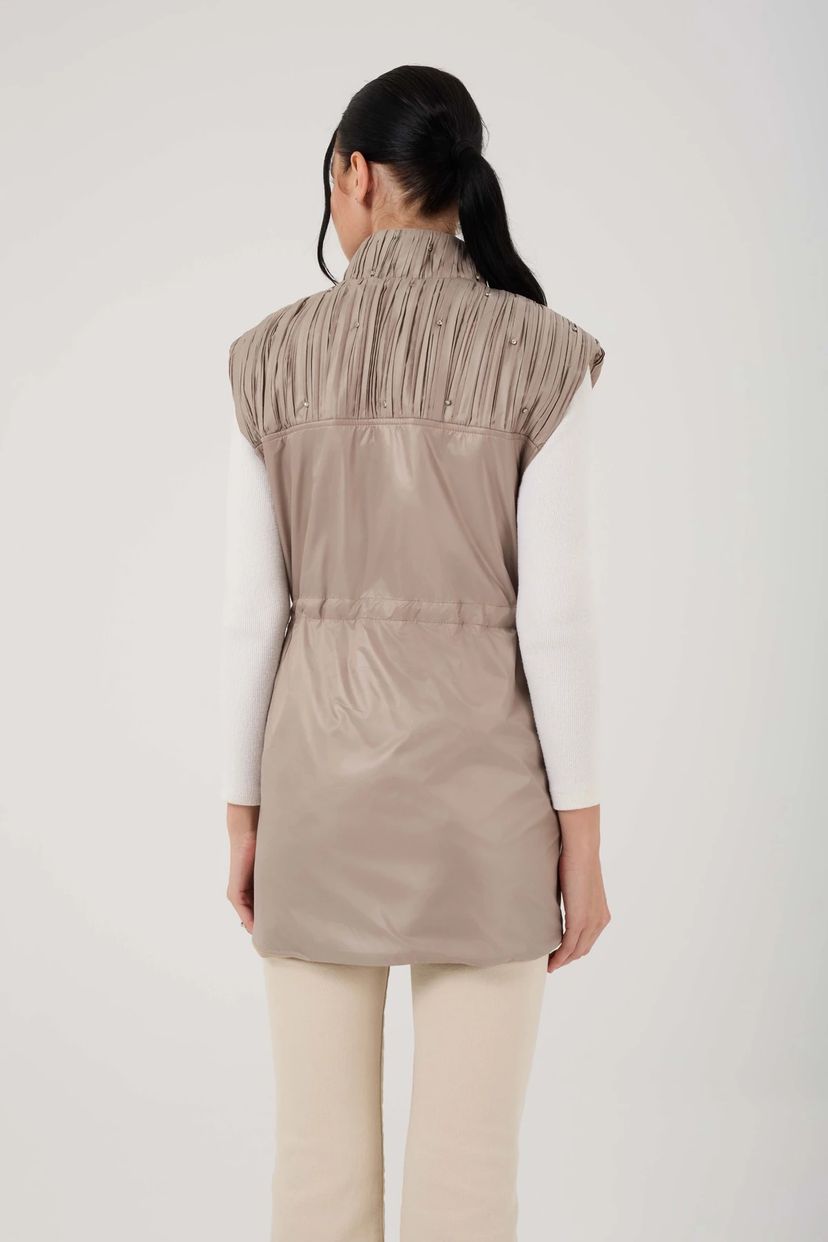 Kadın Deri Görünümlü Taş Detaylı Yelek 9262