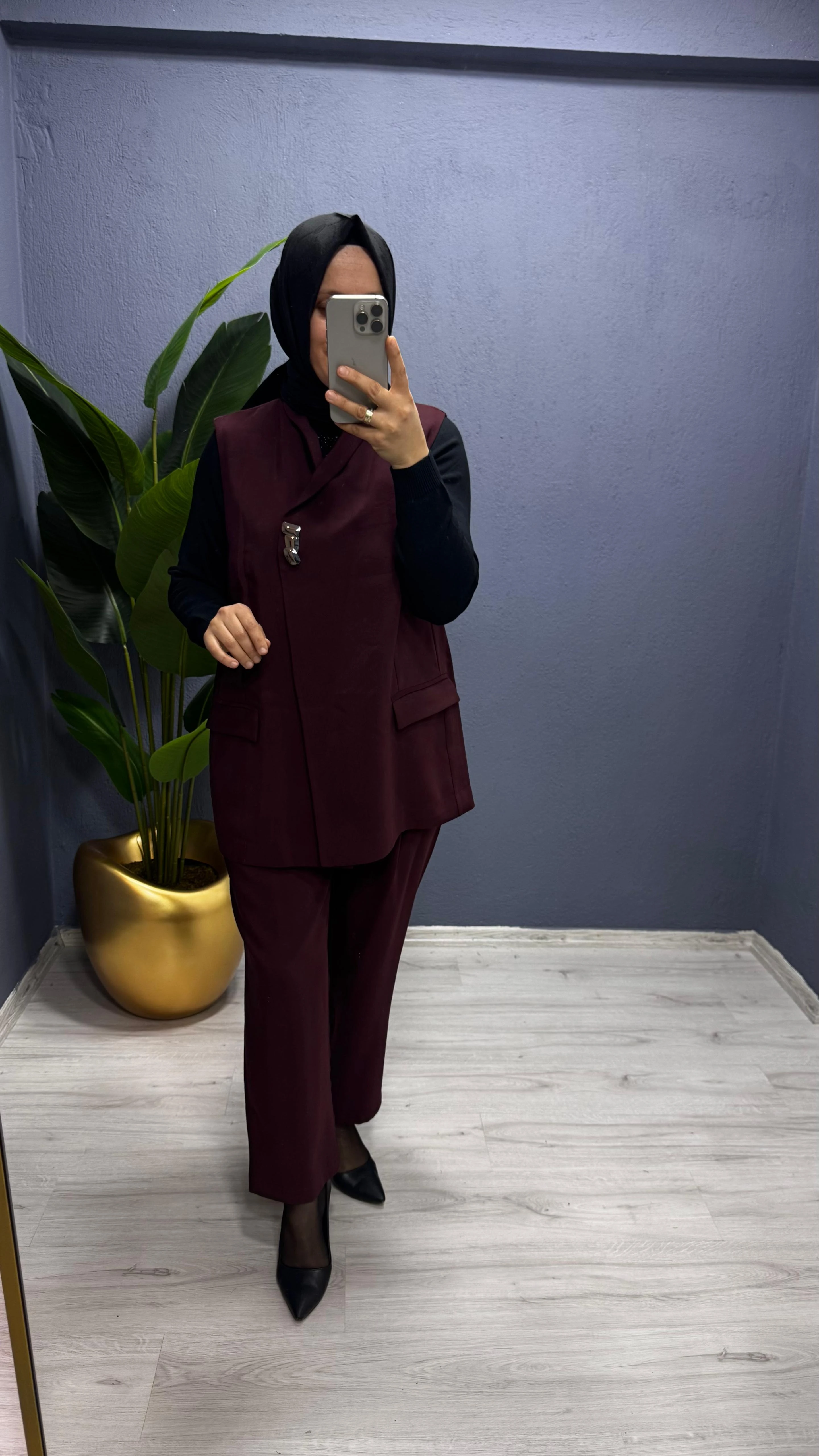 Tığ Triko   Tek Düğmeli Yelek Pantolon Takım TKM.5033.01