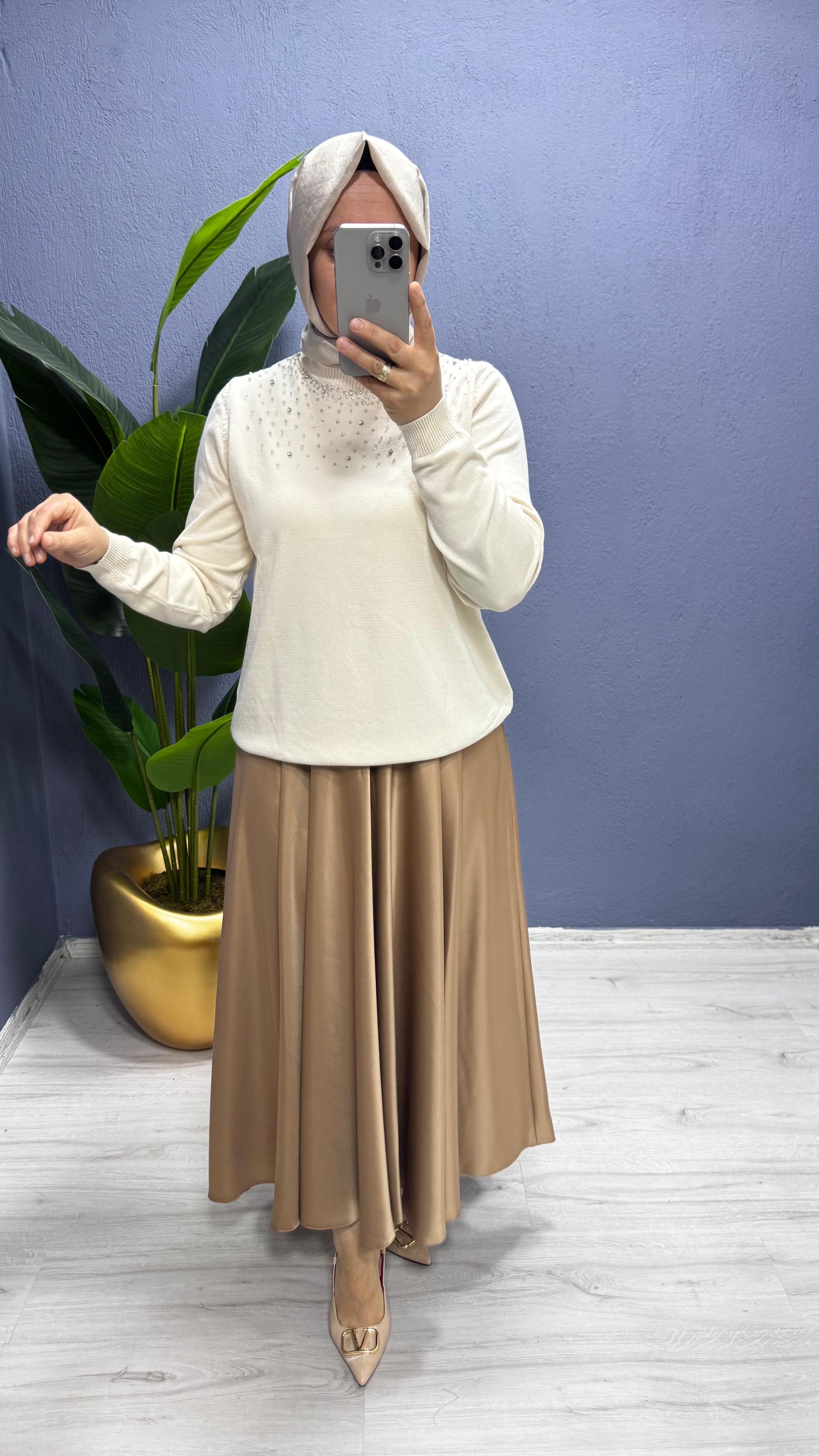 Missnisa Saten Pile Midi Etek 639