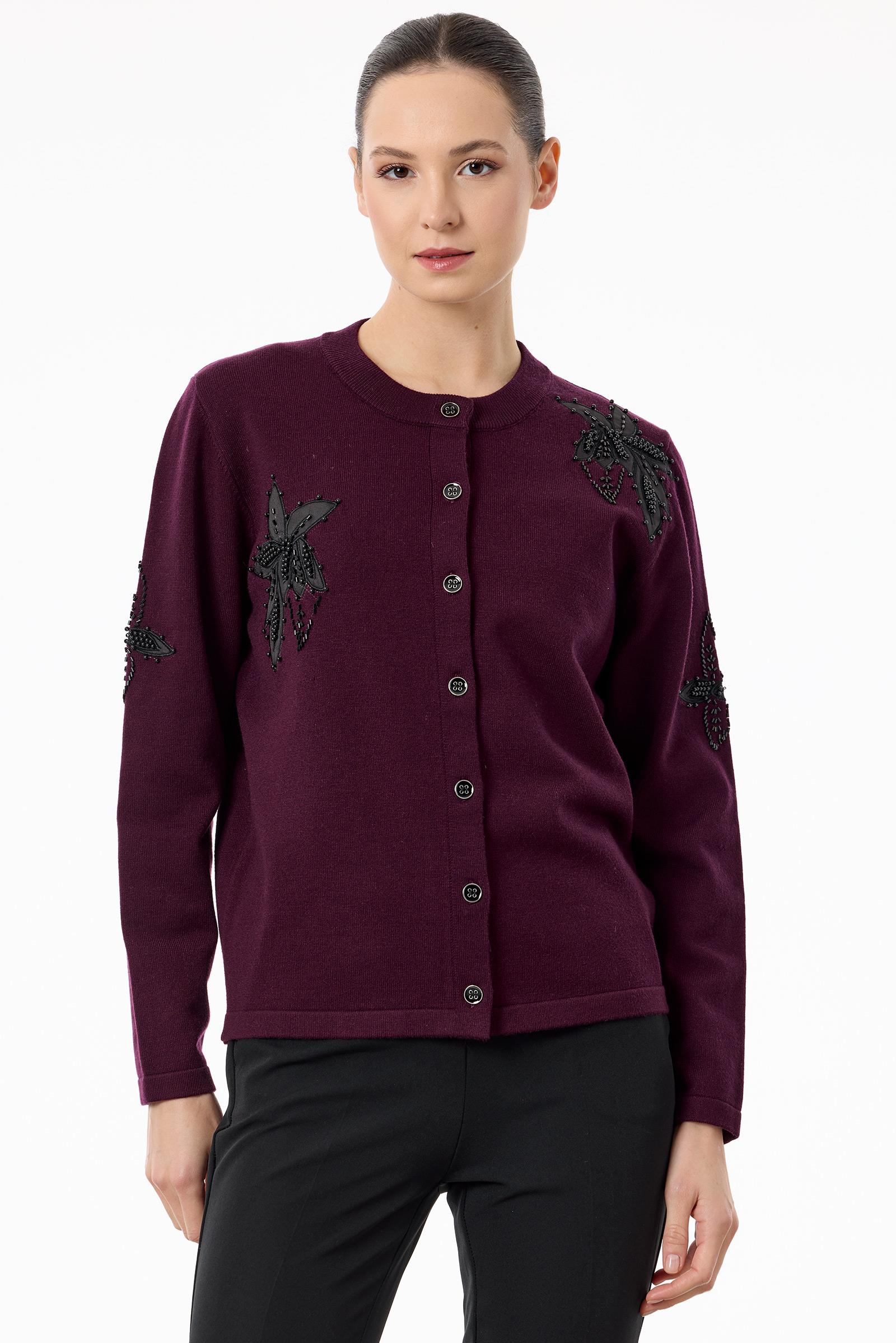 Tığ Triko Çiçek Aplikeli Triko Hırka ( 21746.1)