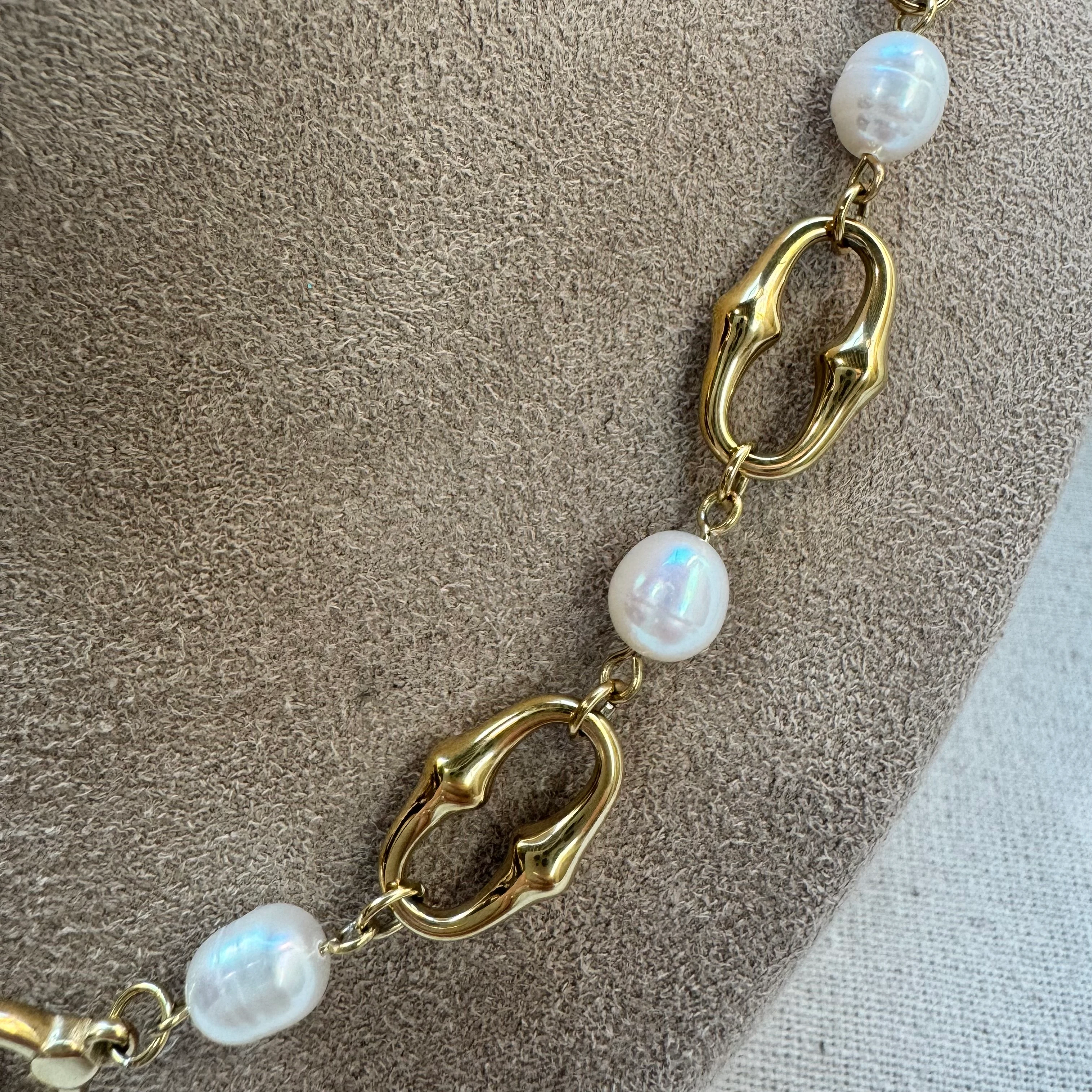 Doğal İnci Çelik Zincir Kolye