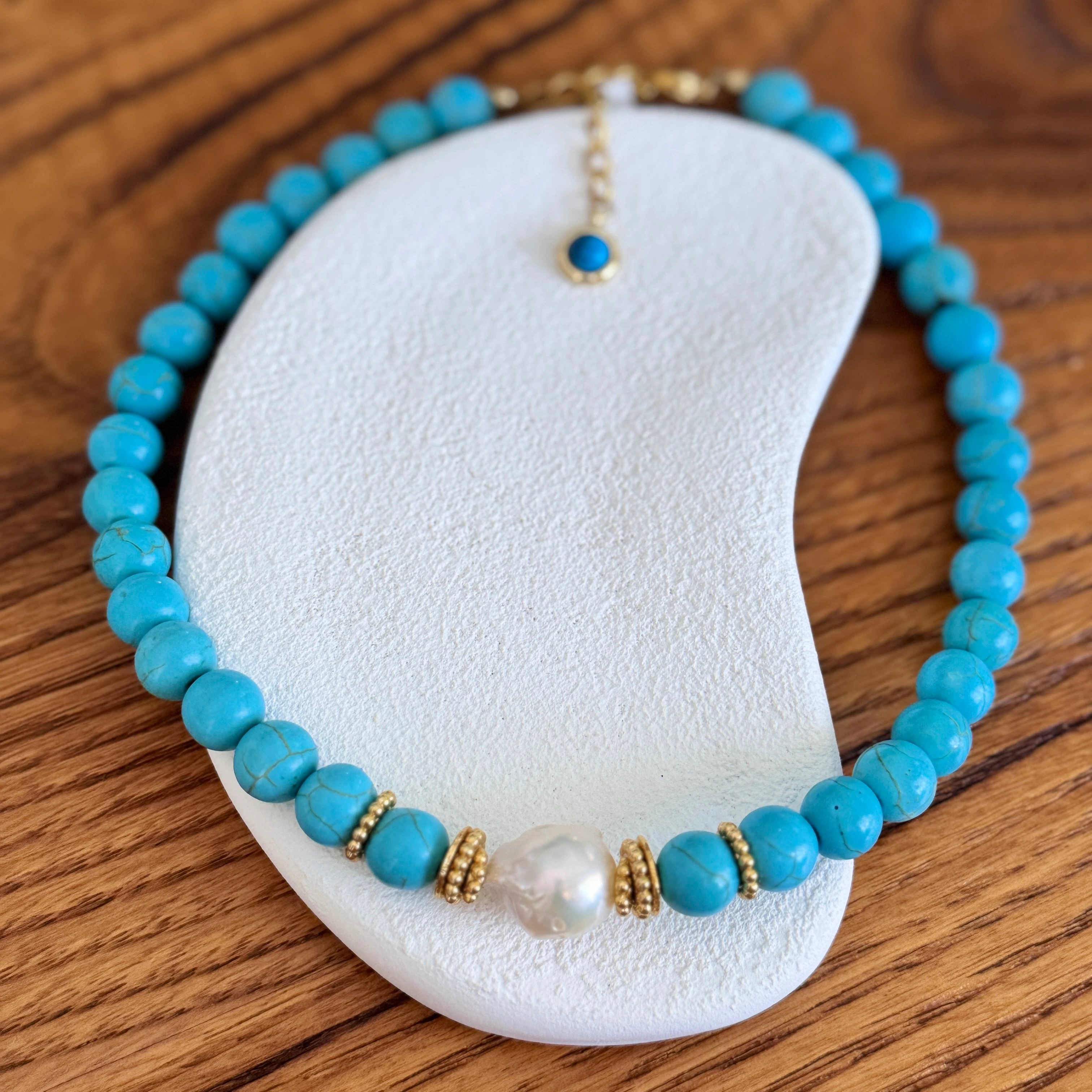 Doğal Turkuaz Sakız İnci Tasarım Kolye