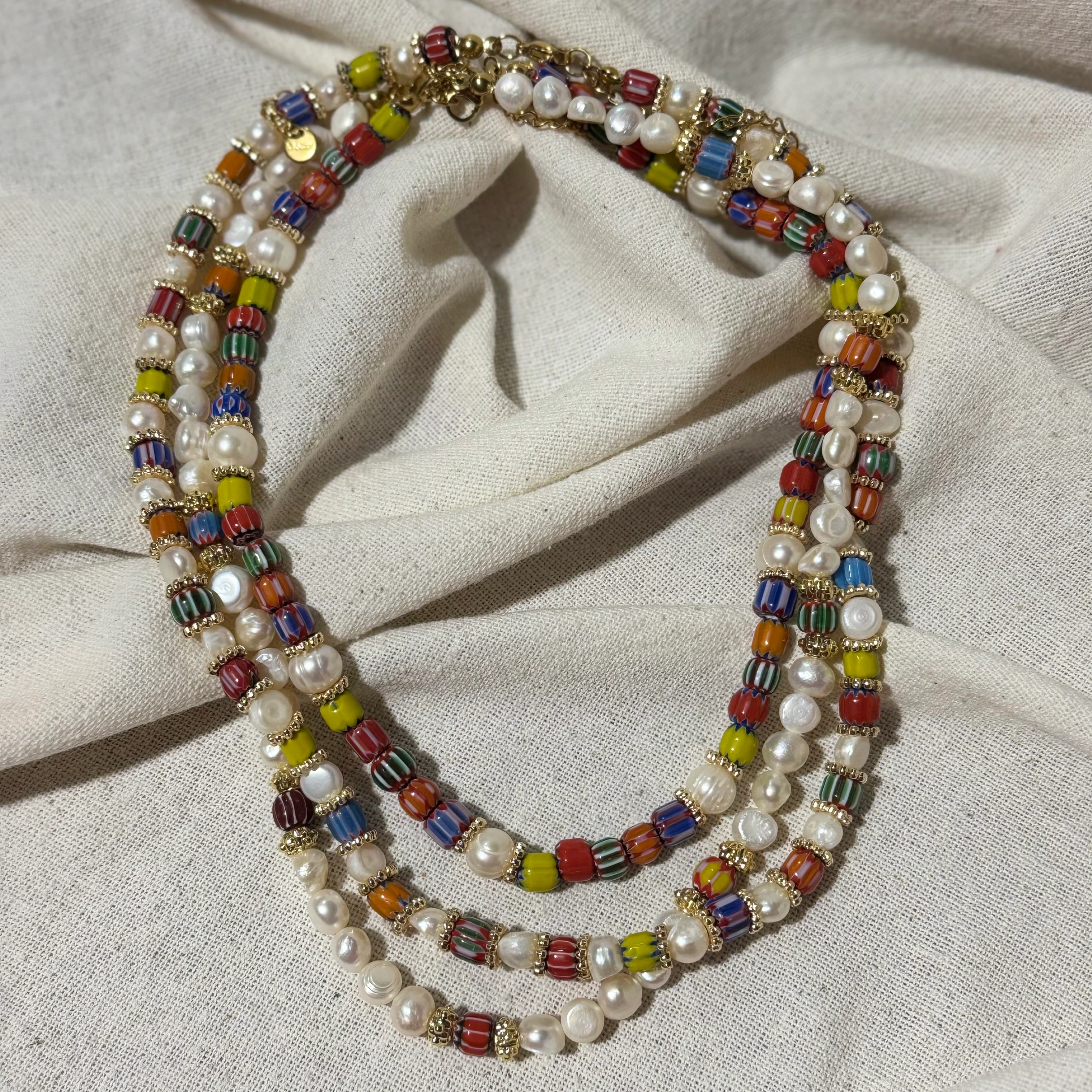 Doğal İnci & Nepal Boncuk Tasarım Üçlü Set