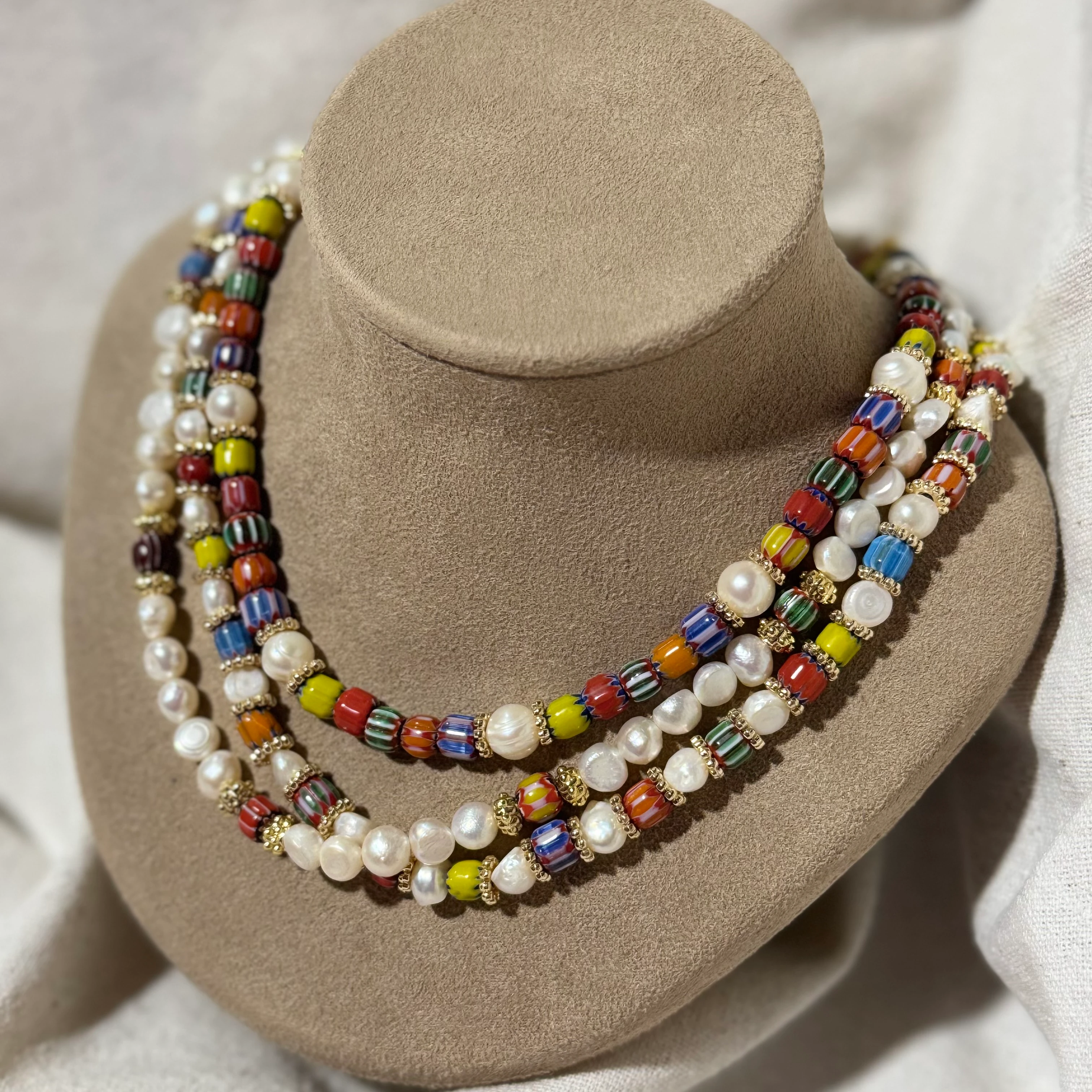 Doğal İnci & Nepal Boncuk Tasarım Üçlü Set