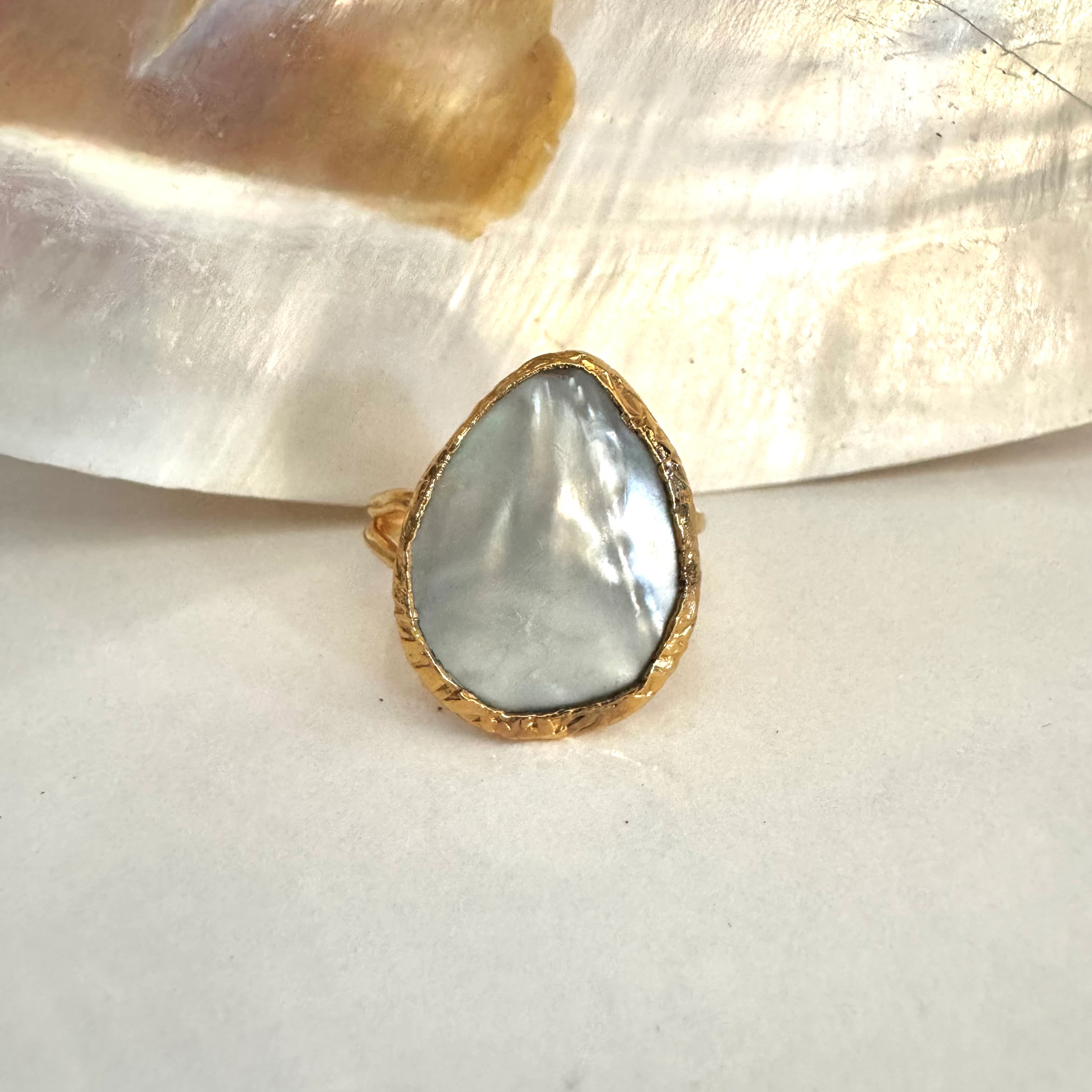 Doğal İnci Damla Barok Yüzük