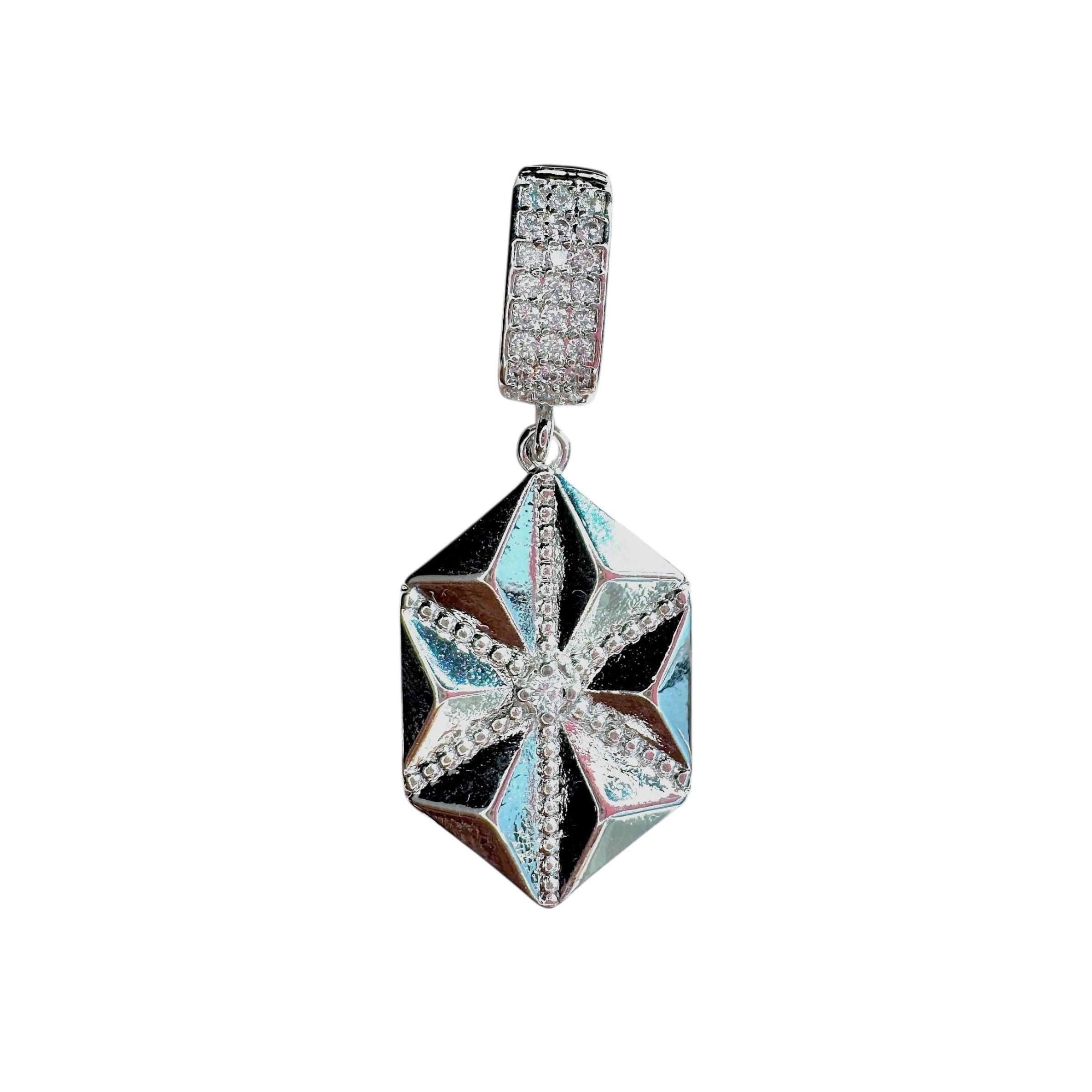 Silver Taşlı Altıgen Çiçek Charm