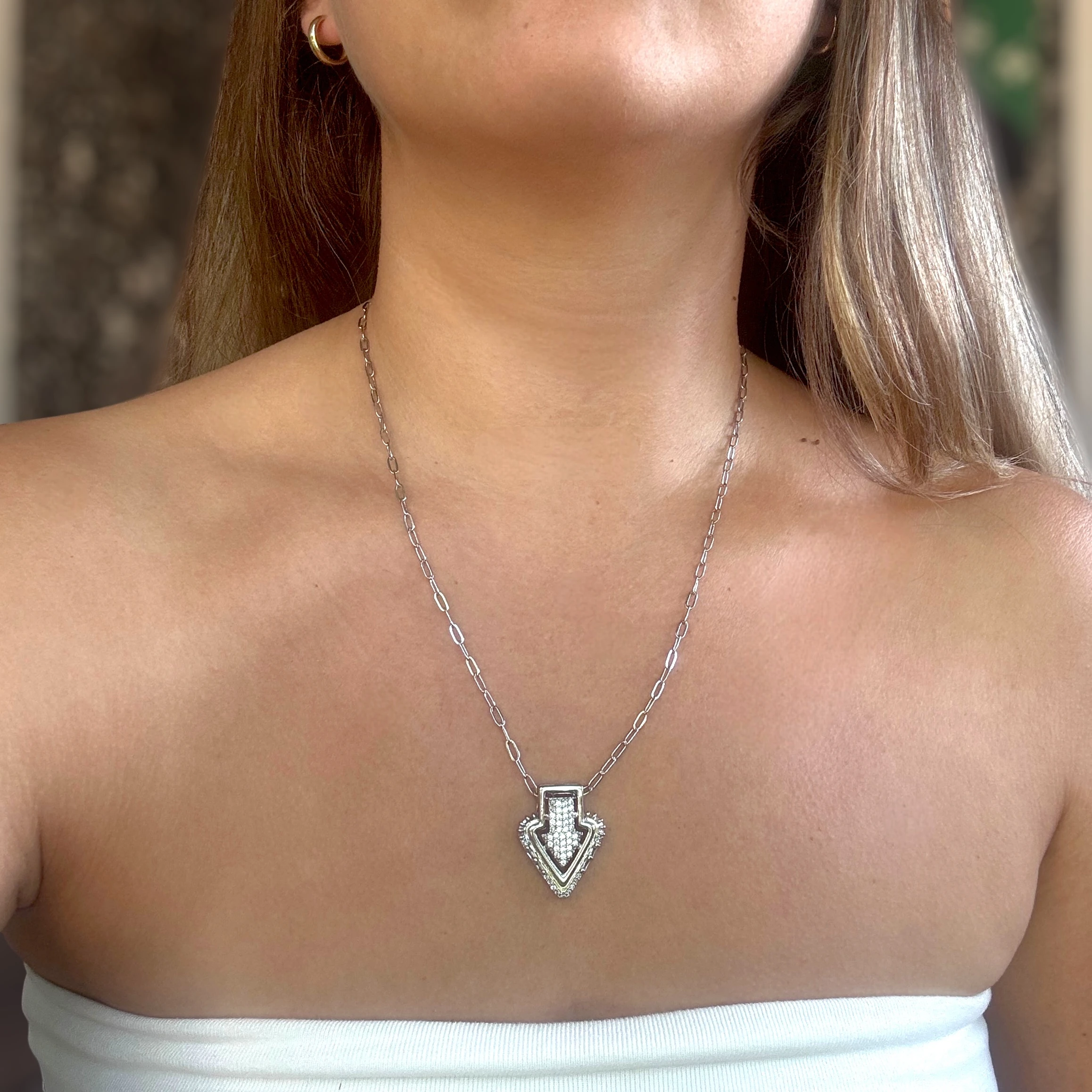 Taşlı Ok Minimal Çelik Kolye