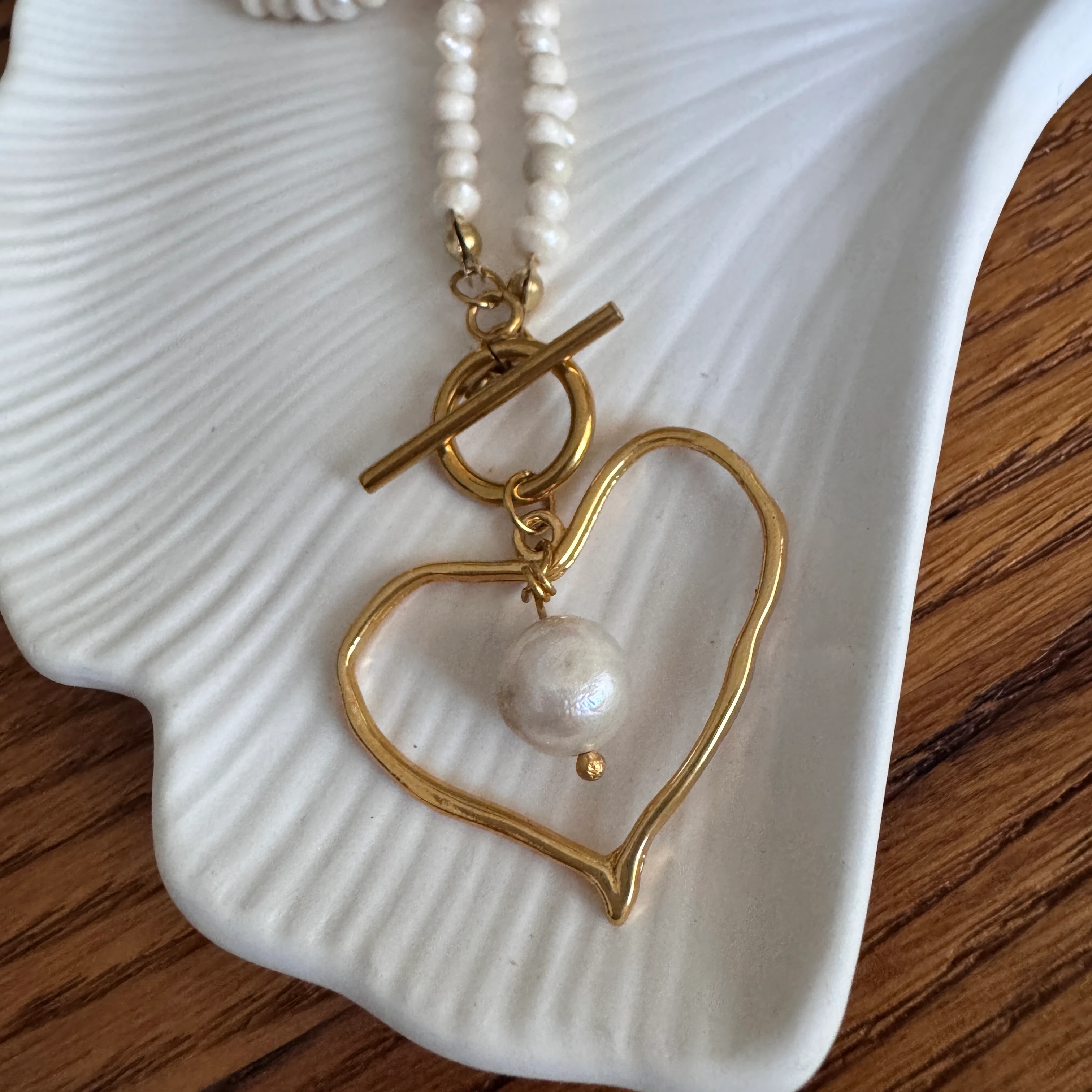 Doğal İnci Kalp Tasarım Kolye