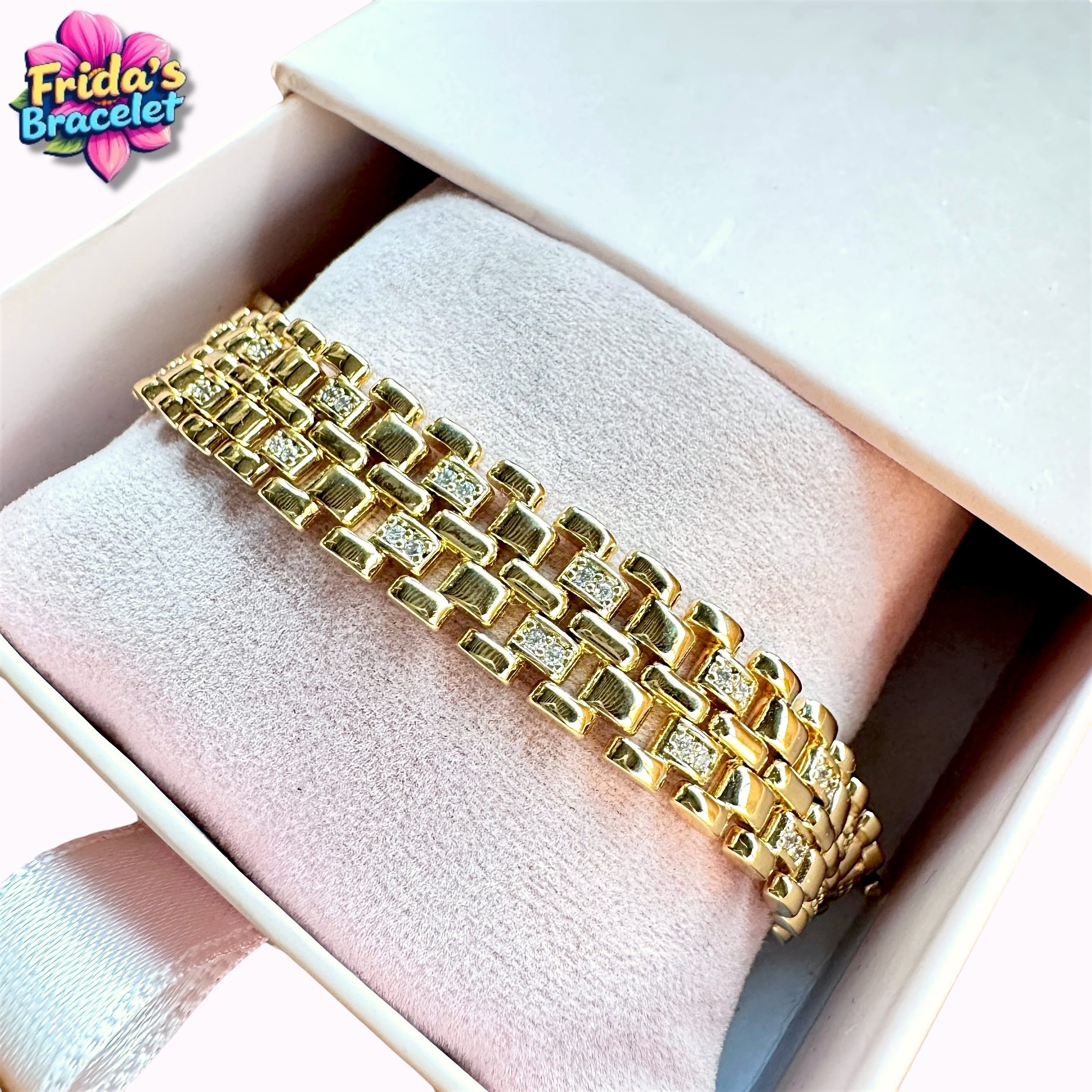 VIP Seri Gold Taşlı Kalın Hasır Bileklik